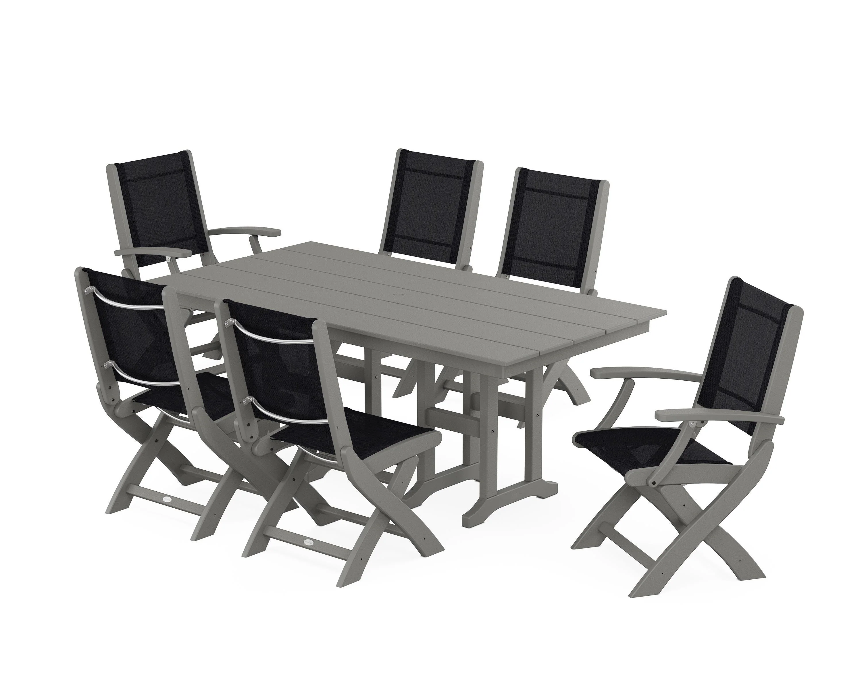 Coastal Folding Chair 7-Piece Farmhouse Dining Set - Image 71