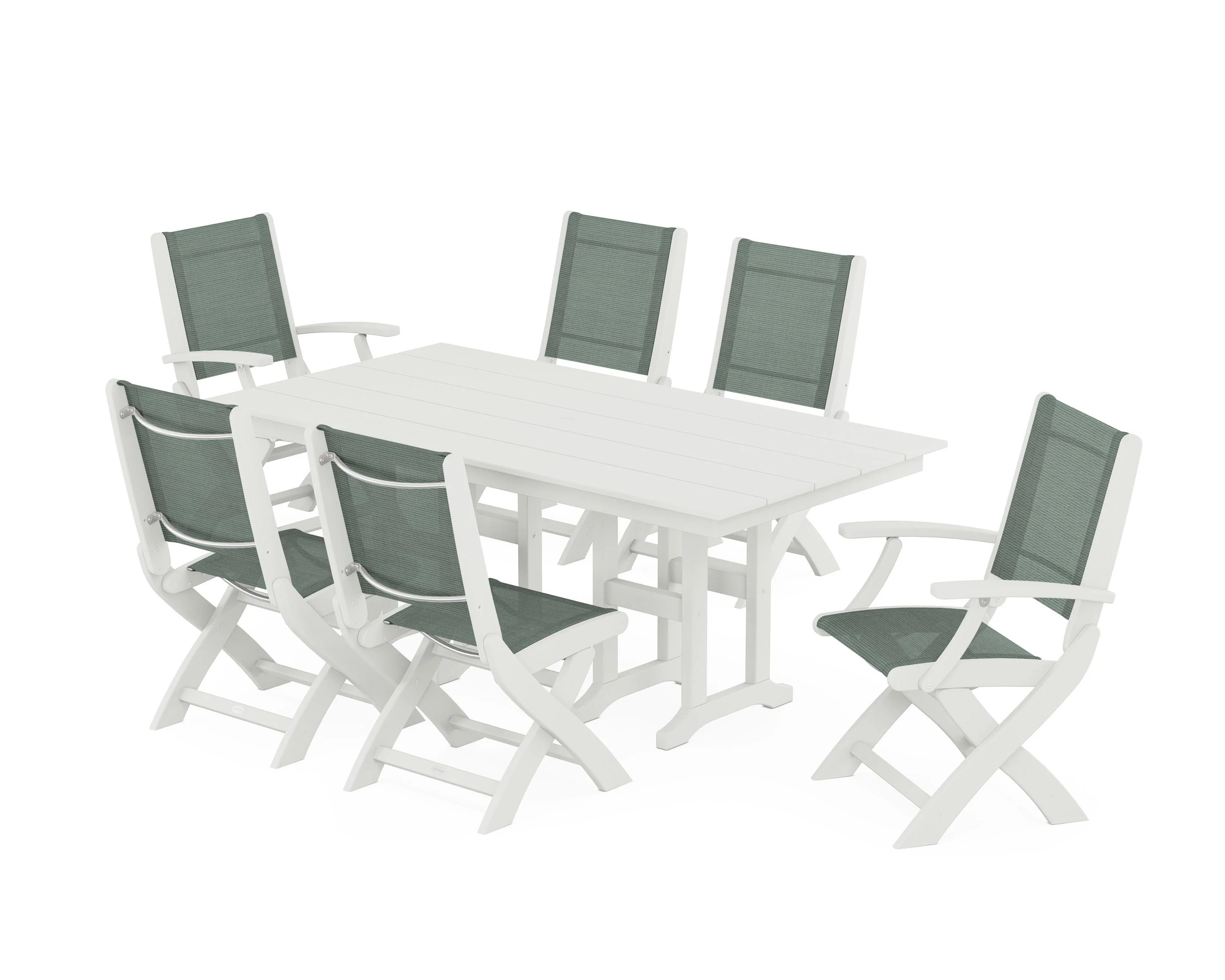 Coastal Folding Chair 7-Piece Farmhouse Dining Set - Image 72