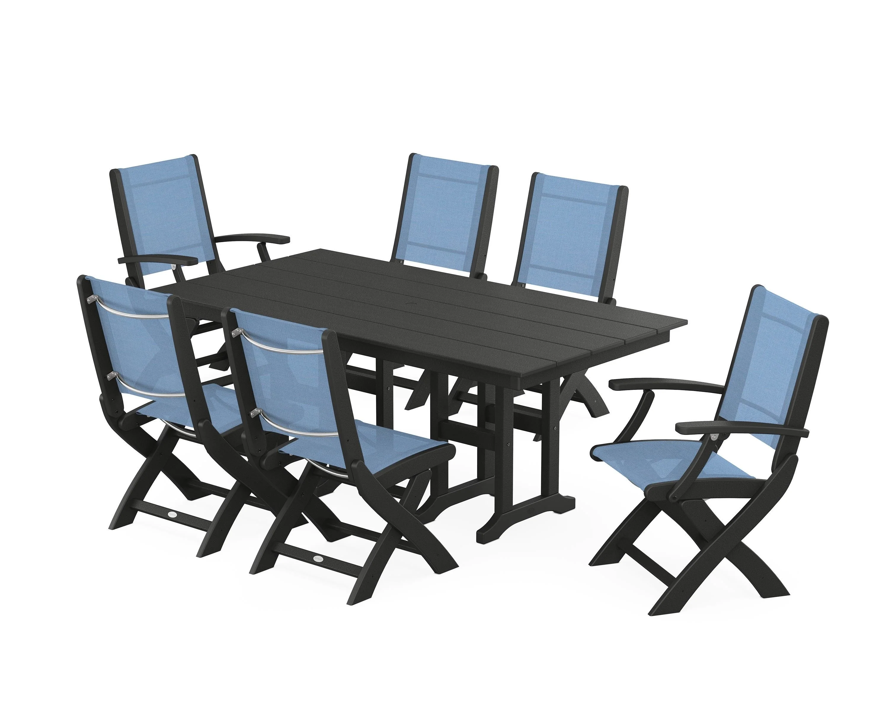Coastal Folding Chair 7-Piece Farmhouse Dining Set - Image 73