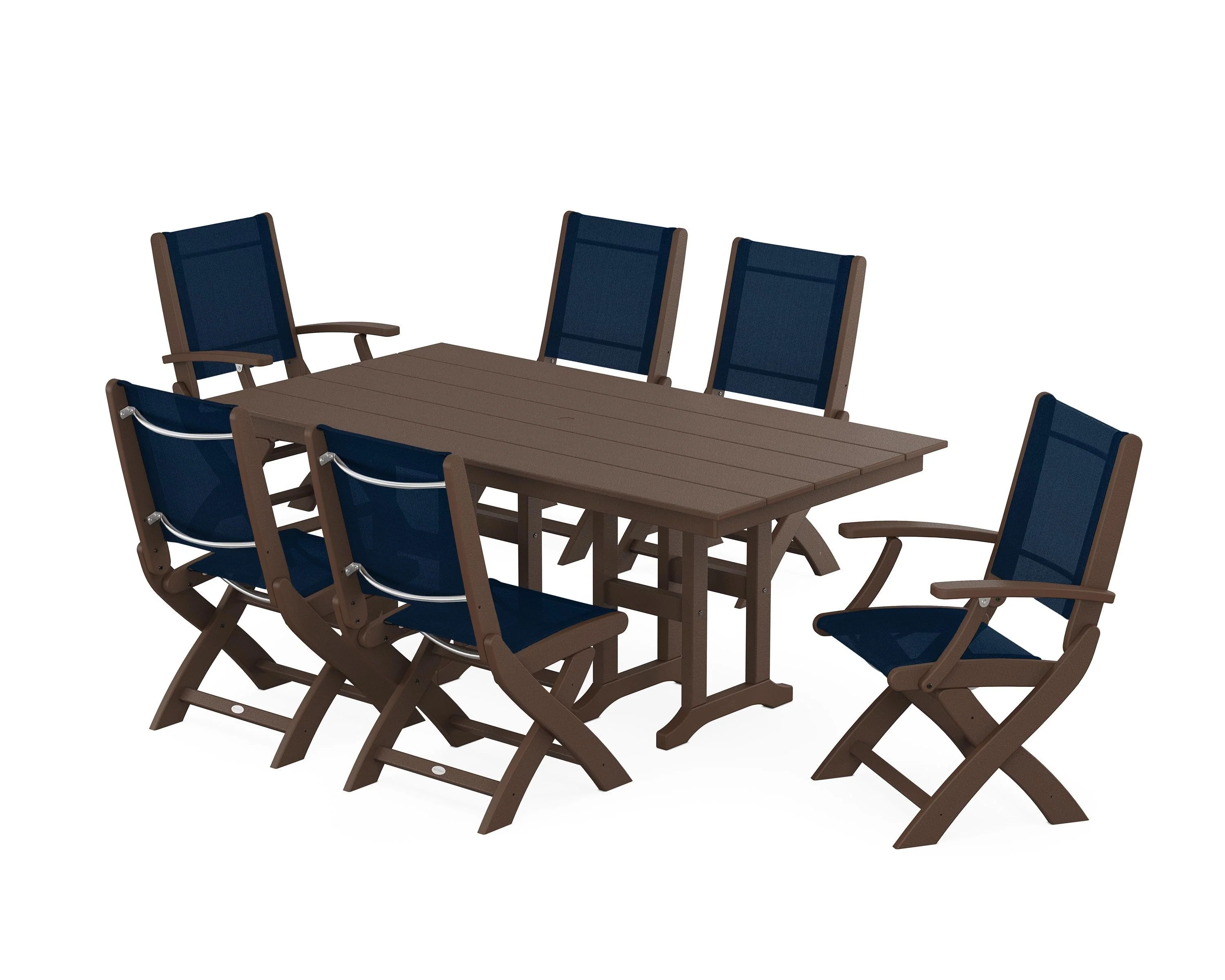 Coastal Folding Chair 7-Piece Farmhouse Dining Set - Image 74