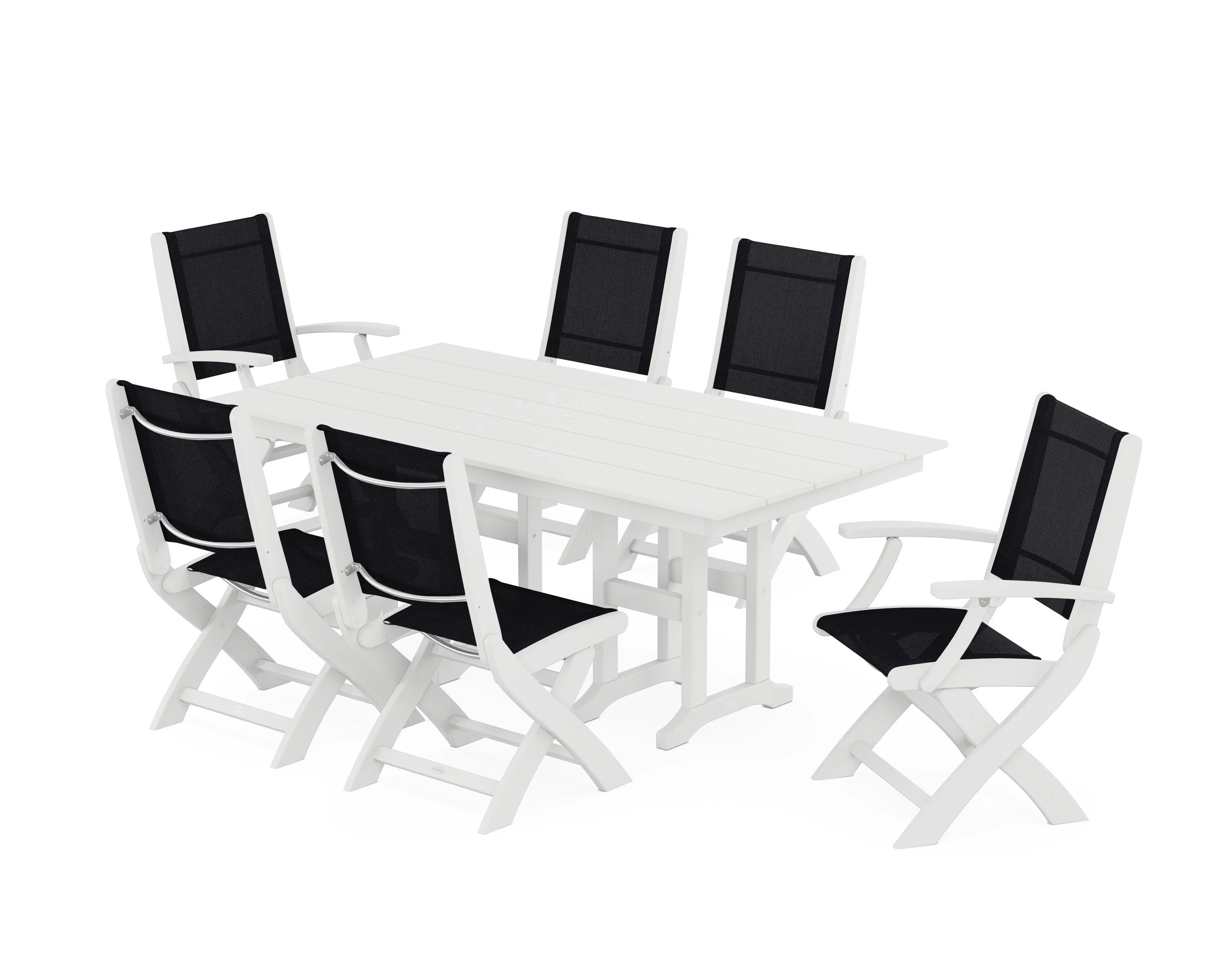 Coastal Folding Chair 7-Piece Farmhouse Dining Set - Image 76