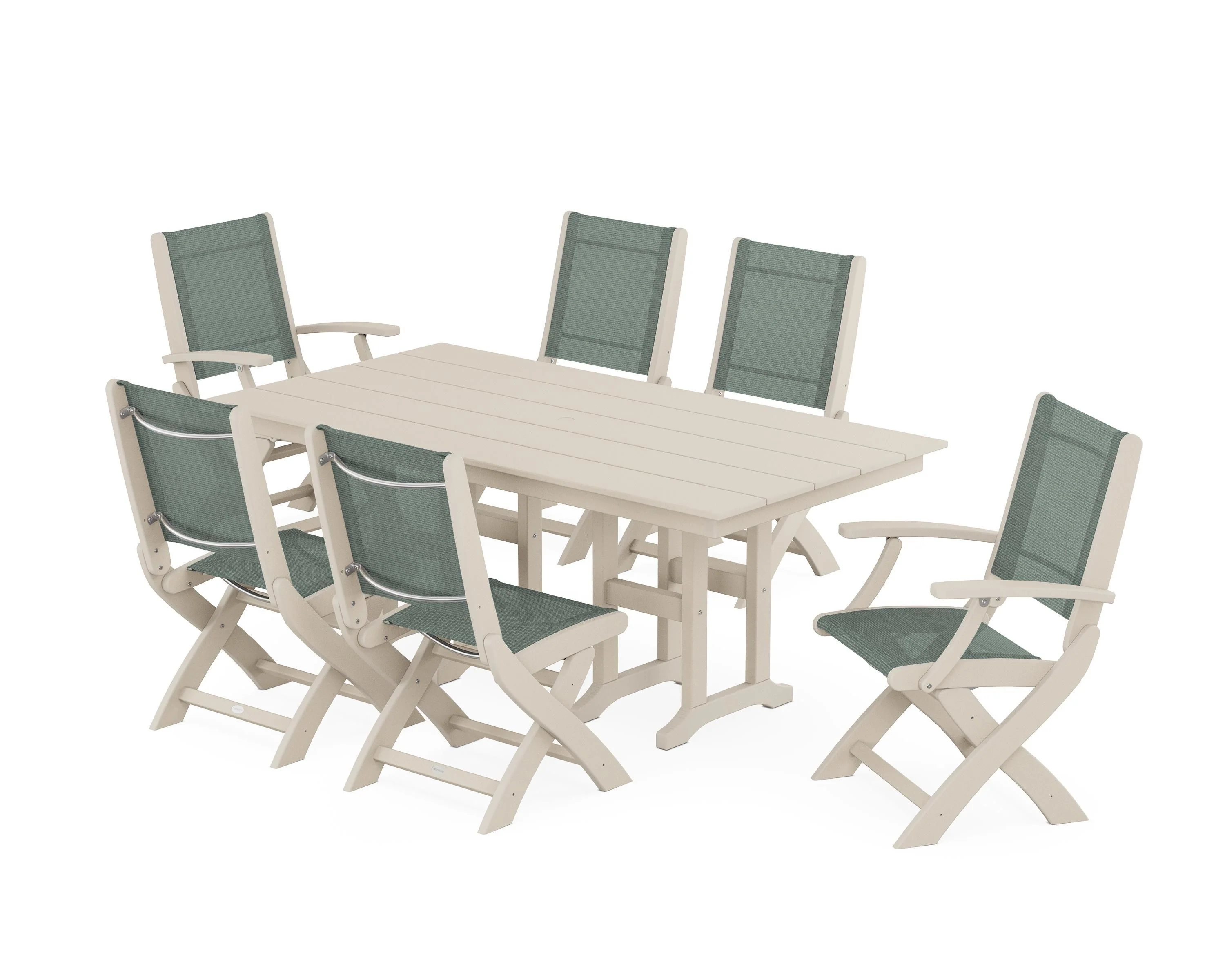 Coastal Folding Chair 7-Piece Farmhouse Dining Set - Image 77