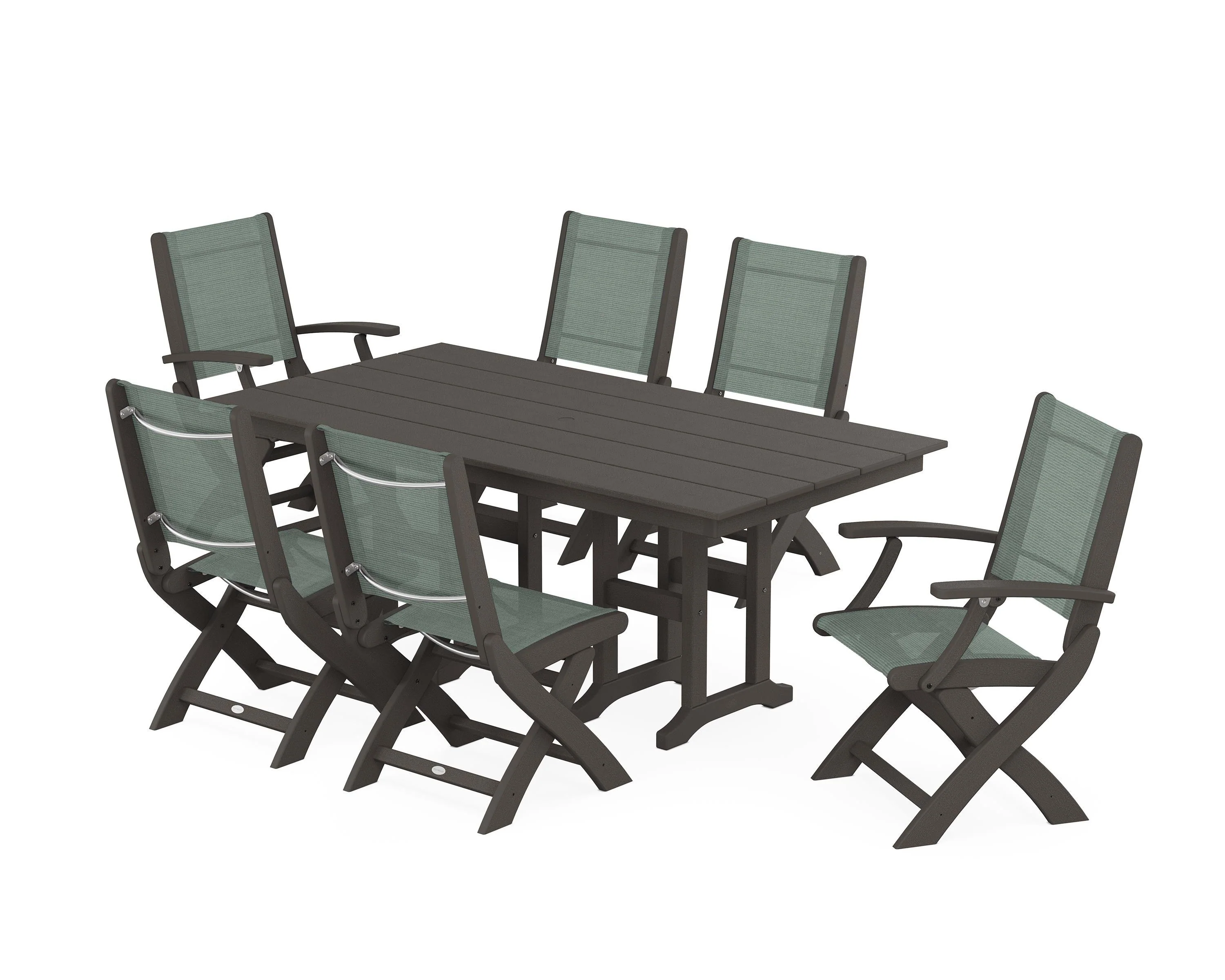 Coastal Folding Chair 7-Piece Farmhouse Dining Set - Image 8