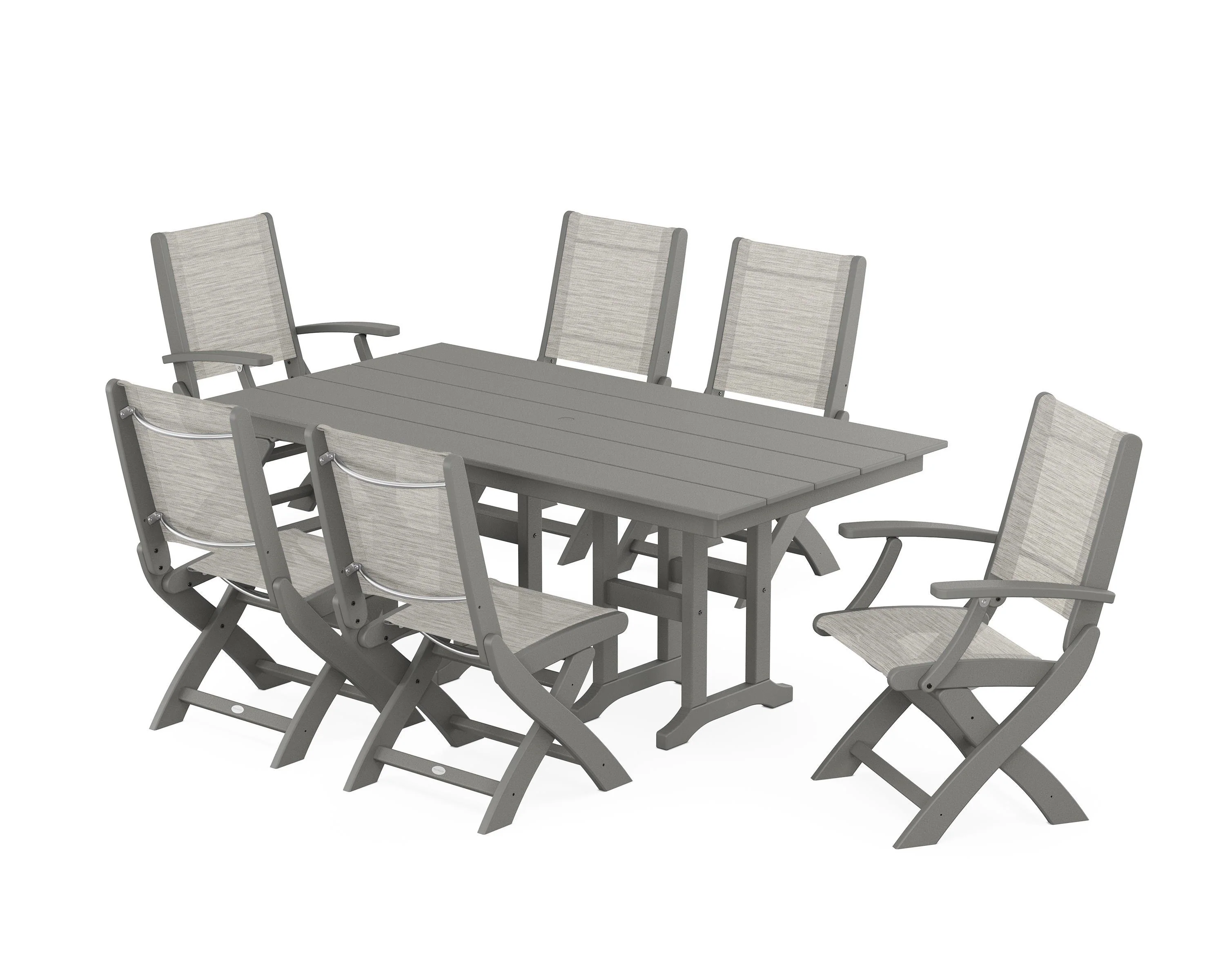 Coastal Folding Chair 7-Piece Farmhouse Dining Set - Image 80
