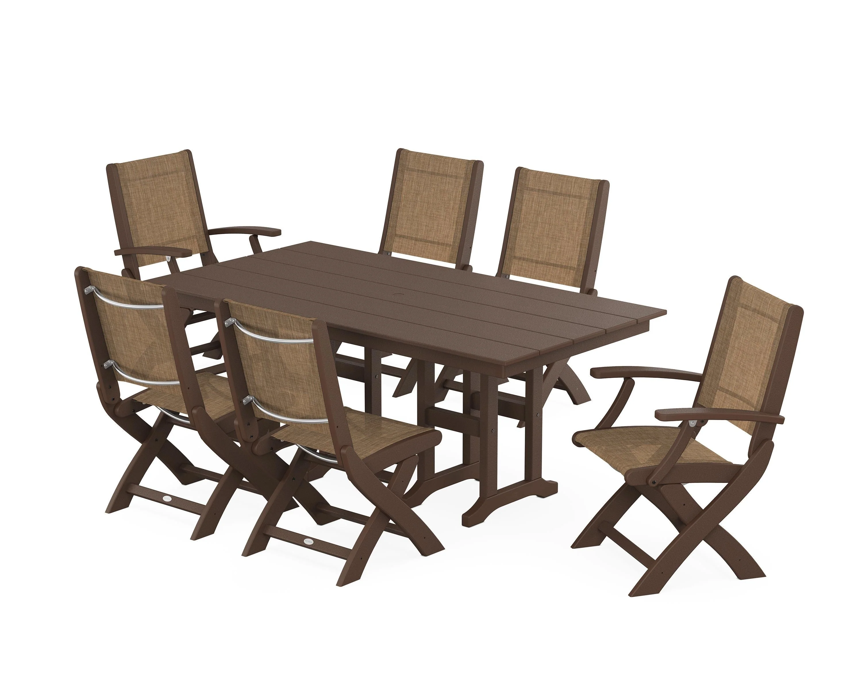 Coastal Folding Chair 7-Piece Farmhouse Dining Set - Image 81
