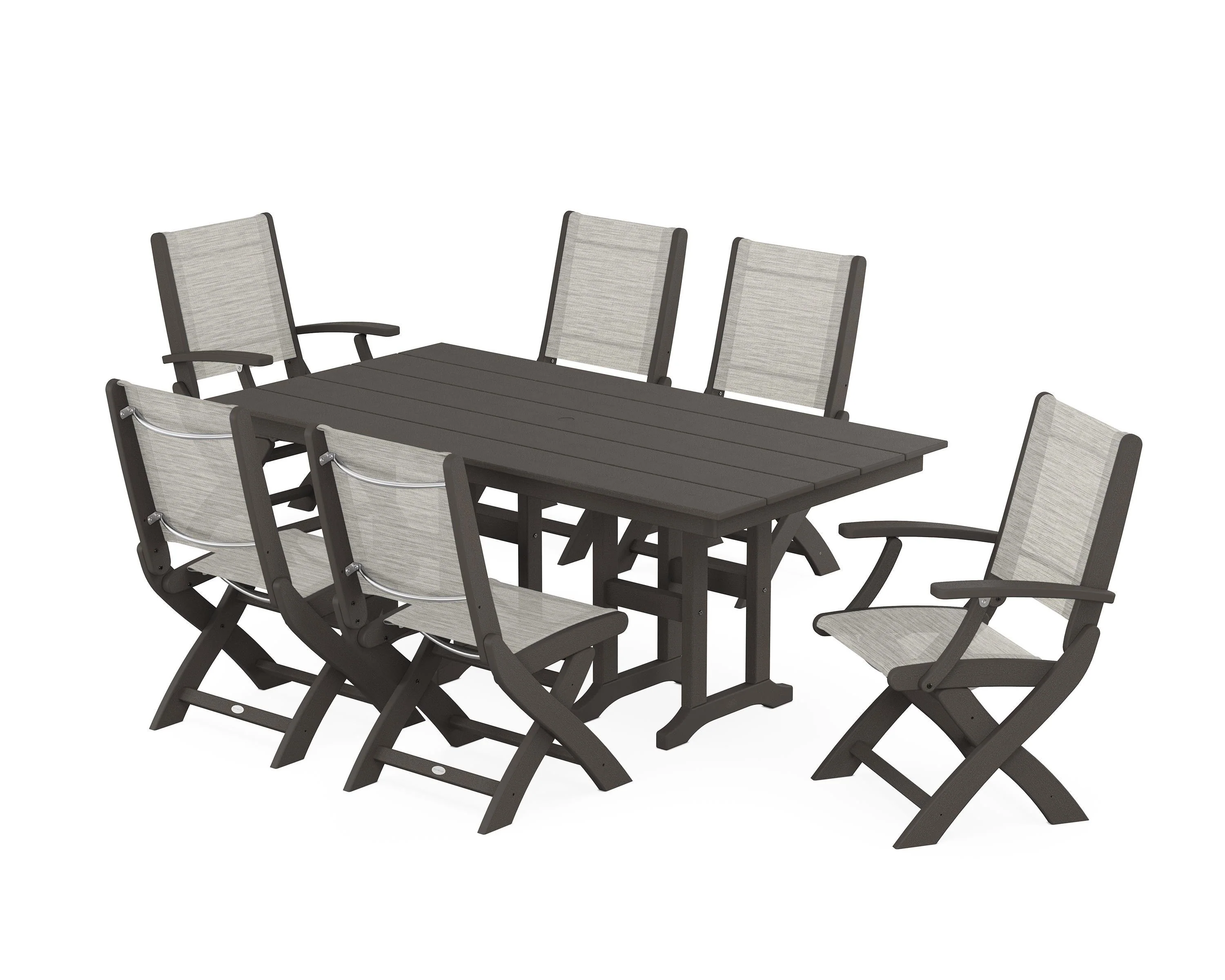 Coastal Folding Chair 7-Piece Farmhouse Dining Set - Image 82