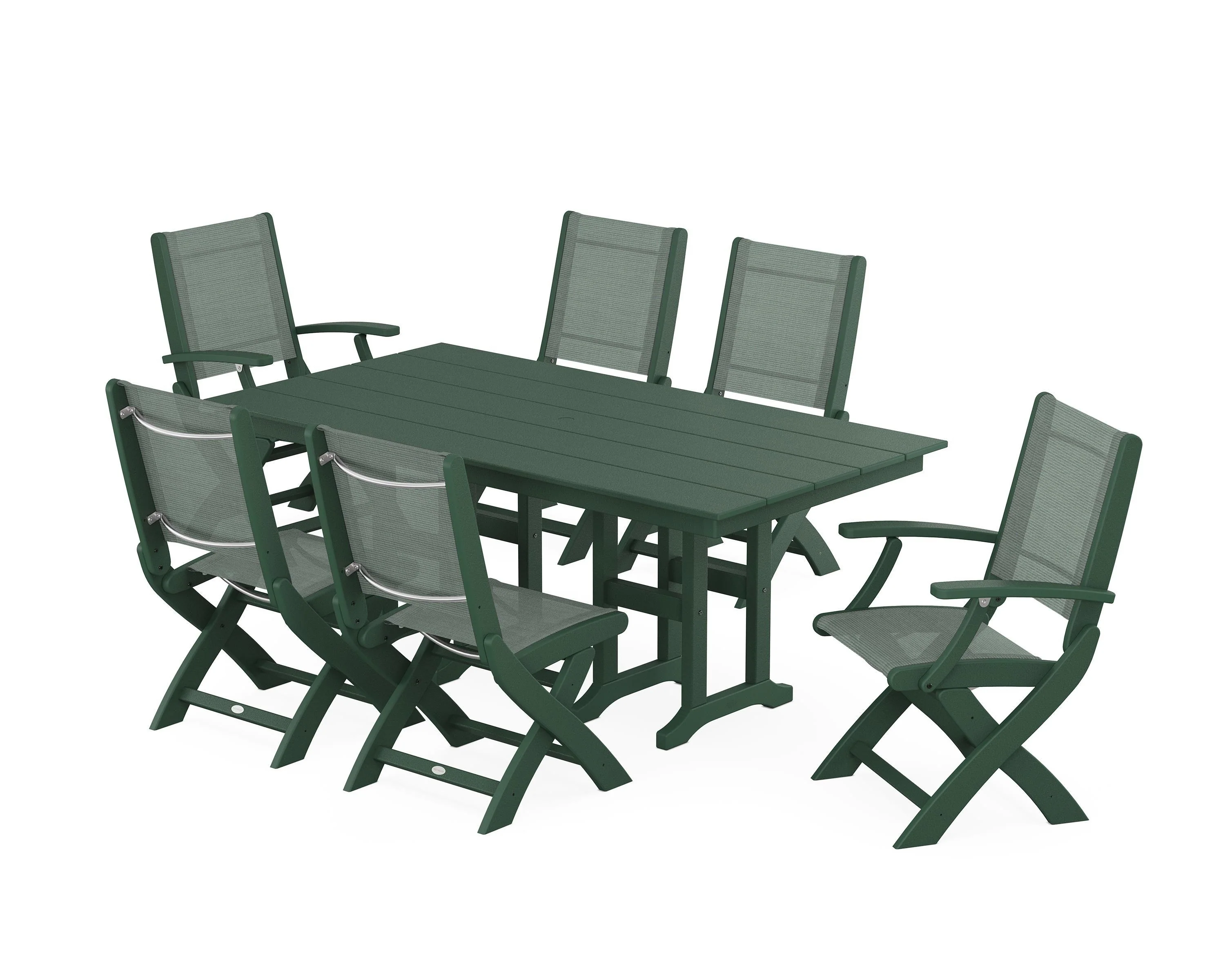 Coastal Folding Chair 7-Piece Farmhouse Dining Set - Image 84