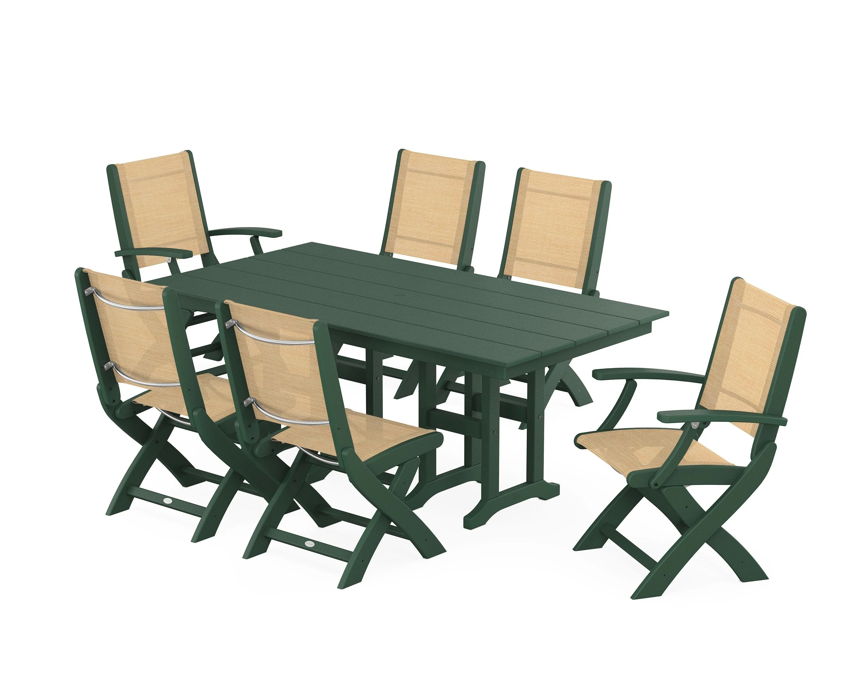 Coastal Folding Chair 7-Piece Farmhouse Dining Set - Image 86