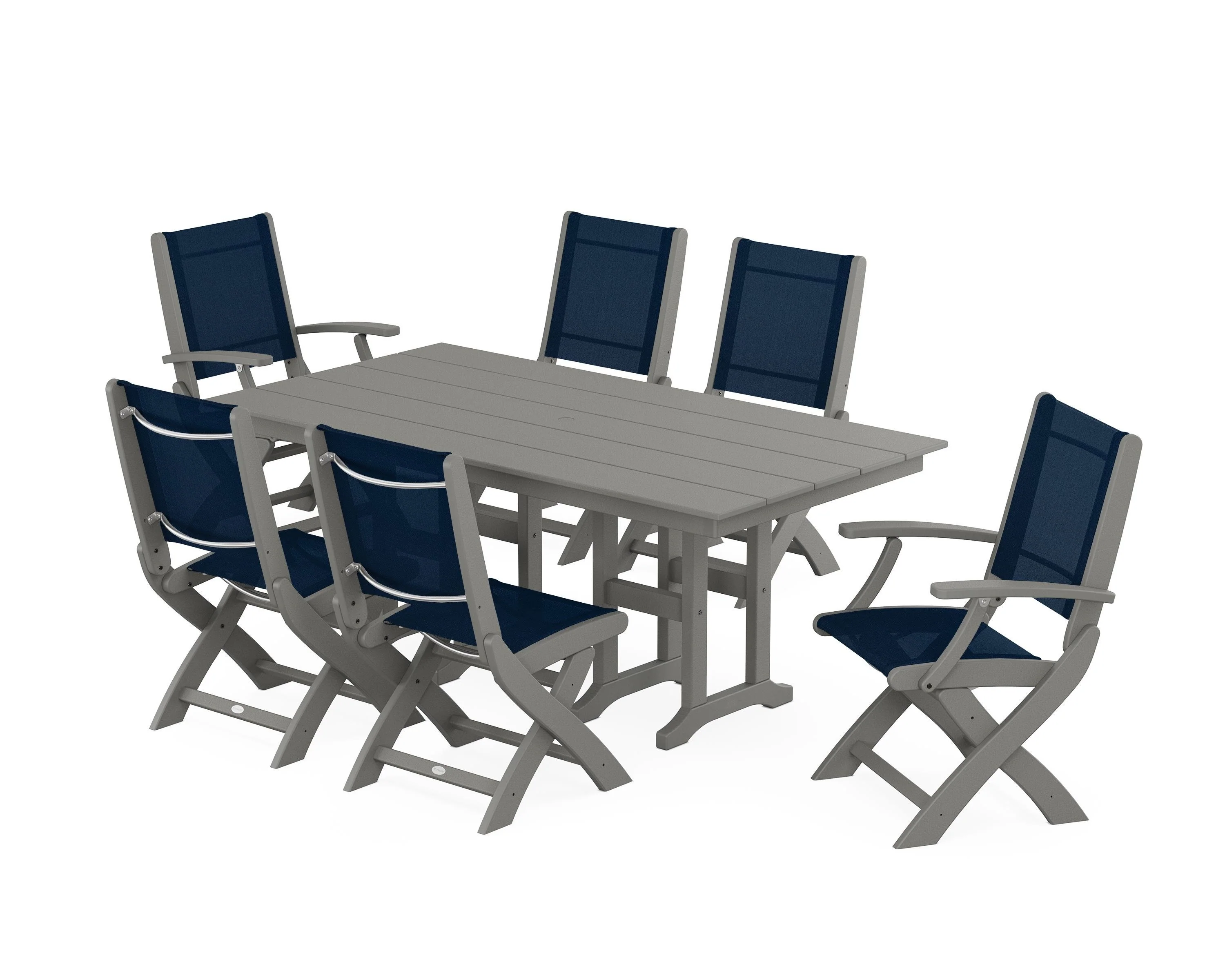 Coastal Folding Chair 7-Piece Farmhouse Dining Set - Image 87