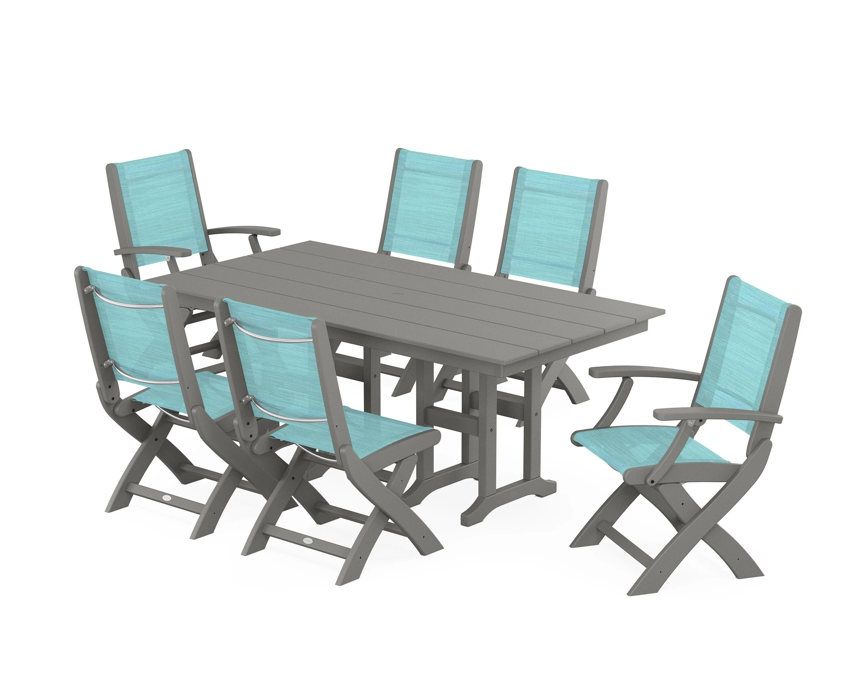 Coastal Folding Chair 7-Piece Farmhouse Dining Set - Image 88