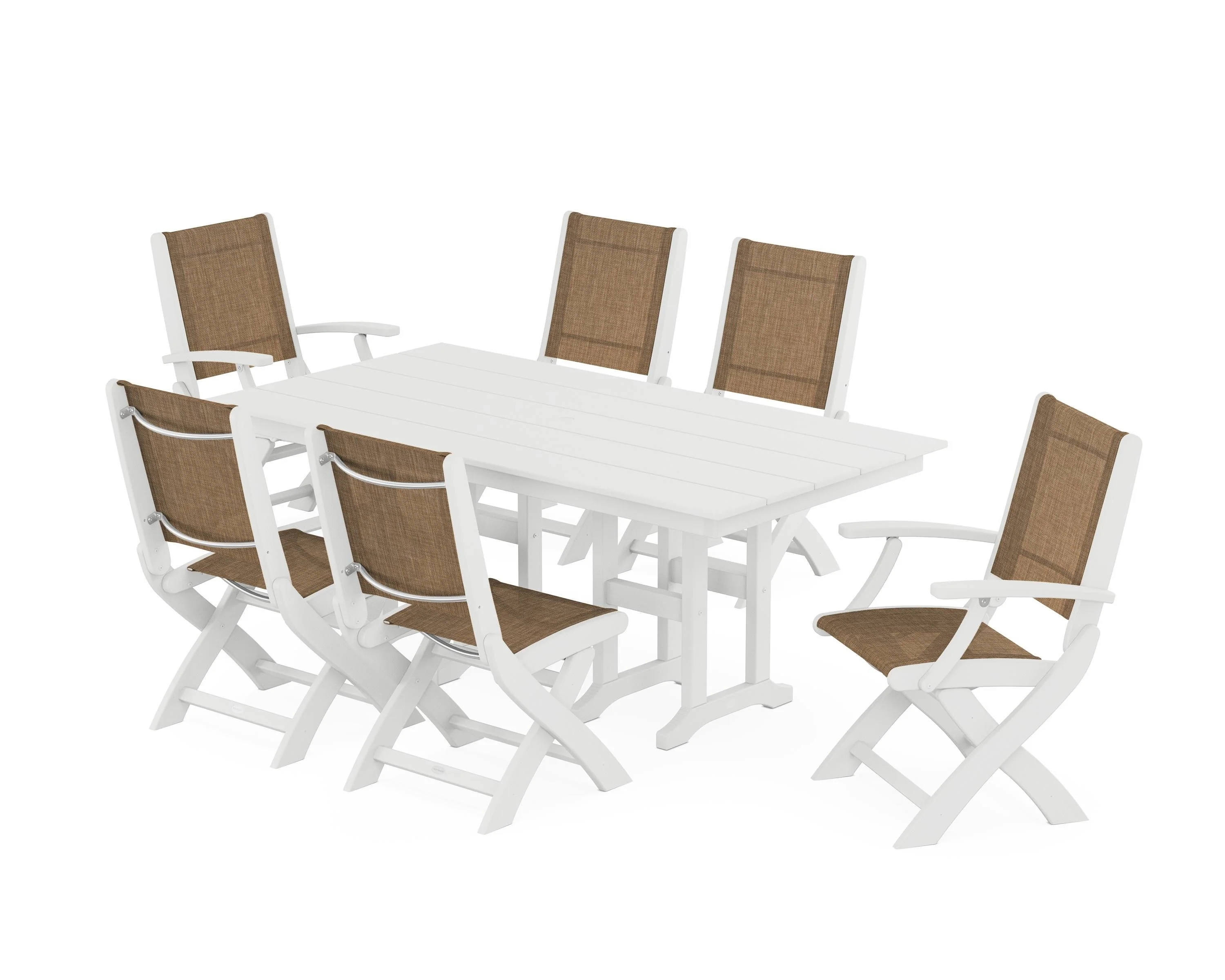 Coastal Folding Chair 7-Piece Farmhouse Dining Set - Image 89