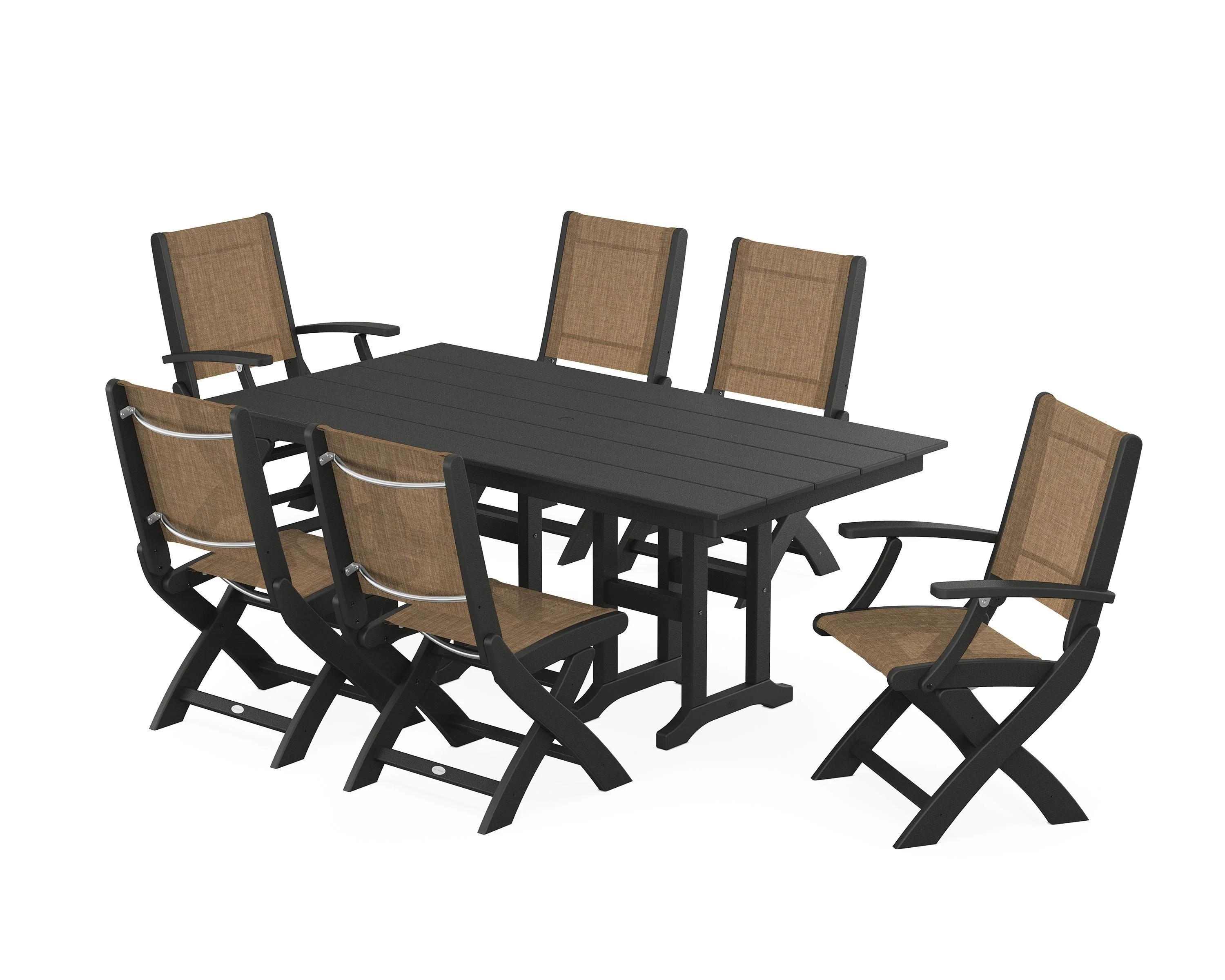 Coastal Folding Chair 7-Piece Farmhouse Dining Set - Image 9