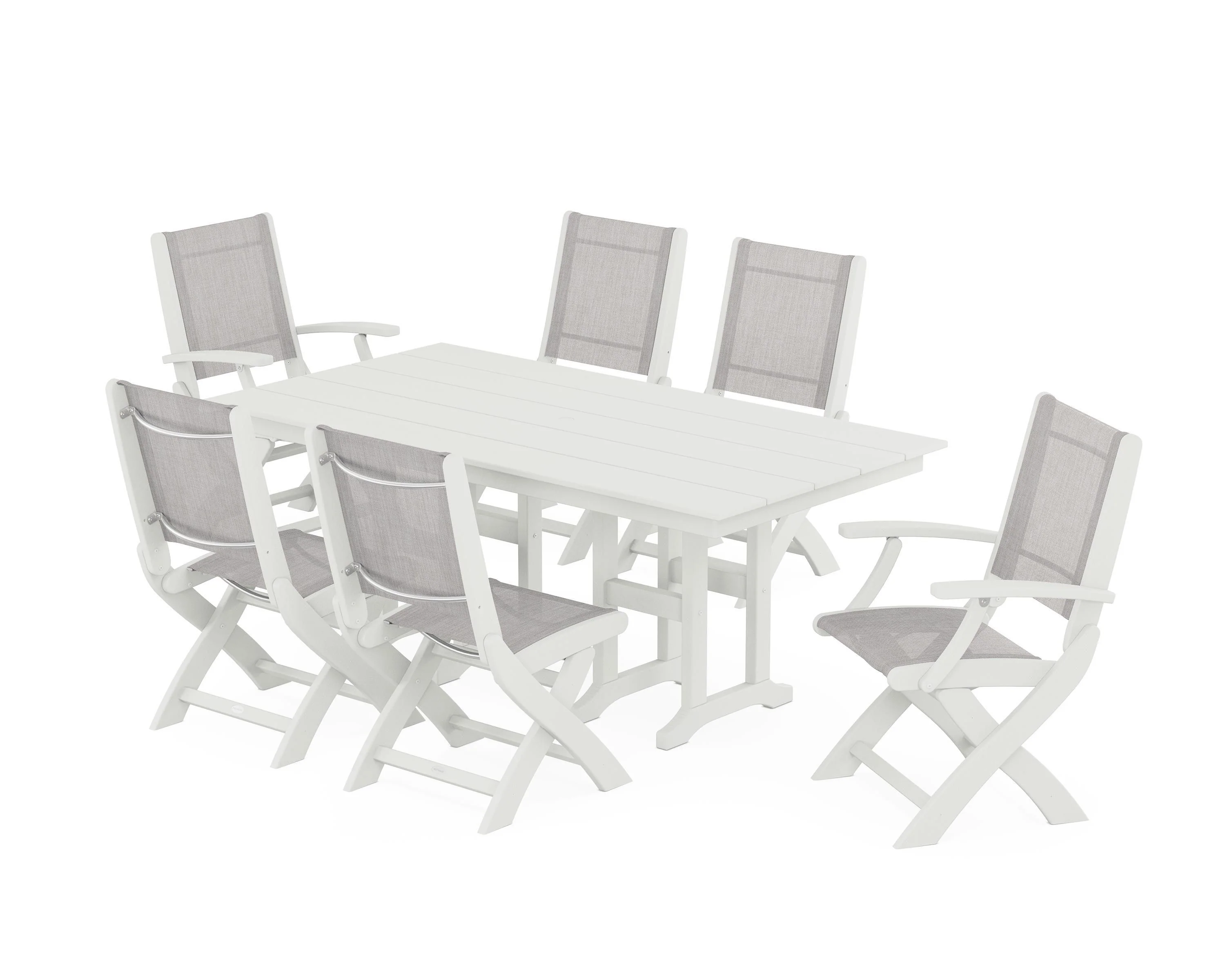 Coastal Folding Chair 7-Piece Farmhouse Dining Set - Image 90
