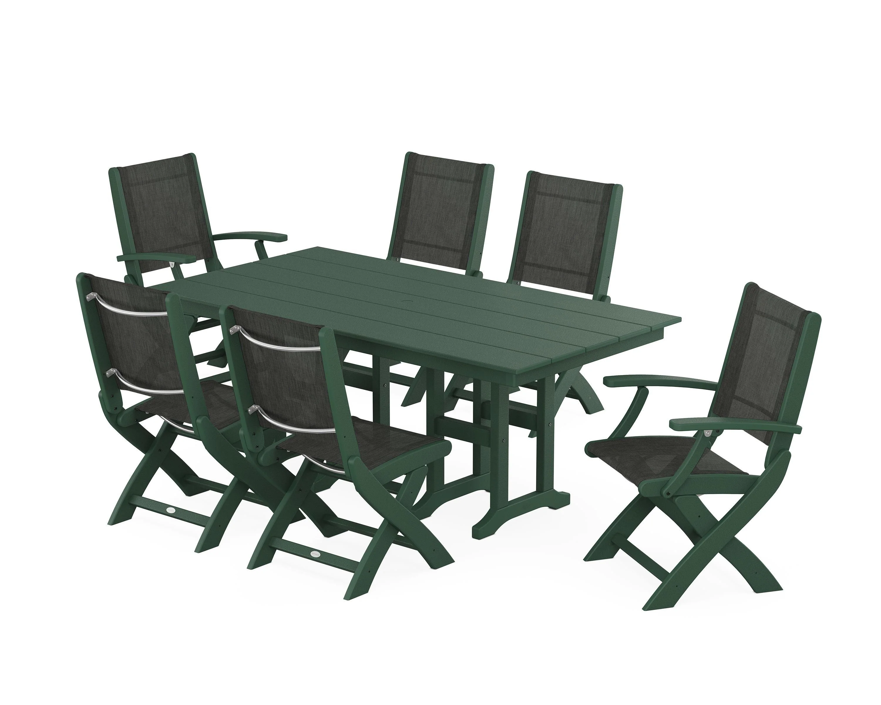 Coastal Folding Chair 7-Piece Farmhouse Dining Set - Image 92