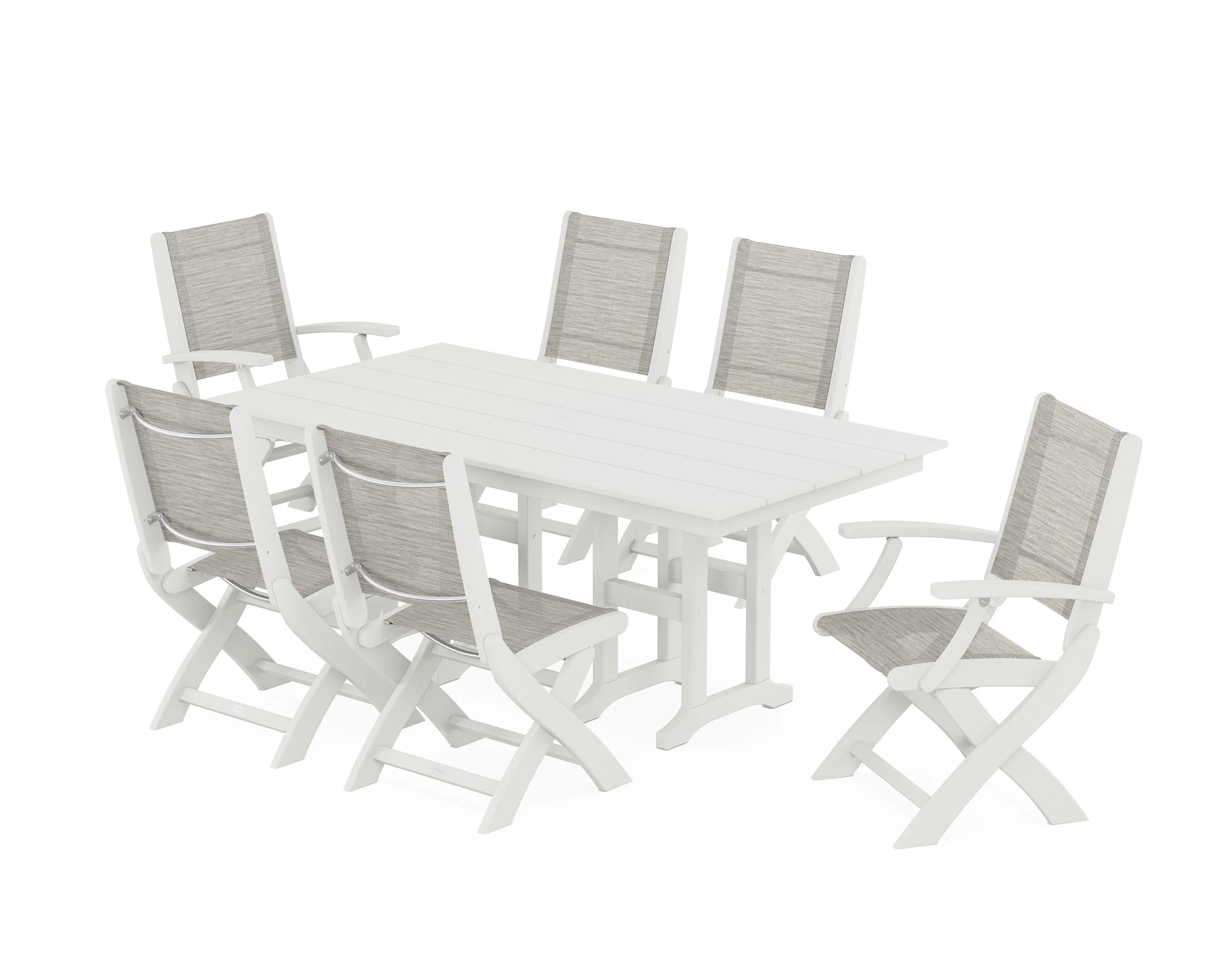 Coastal Folding Chair 7-Piece Farmhouse Dining Set - Image 93