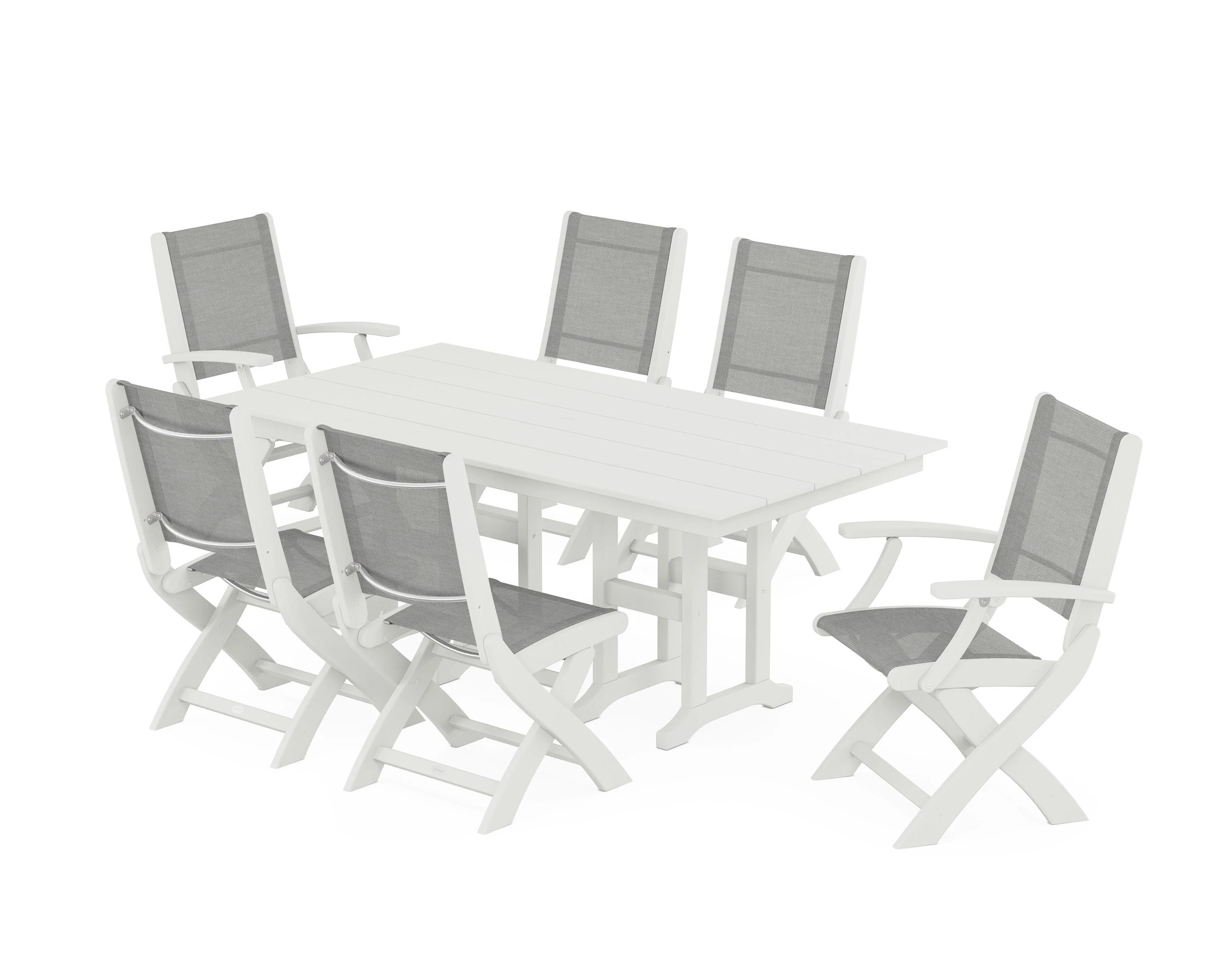 Coastal Folding Chair 7-Piece Farmhouse Dining Set - Image 95