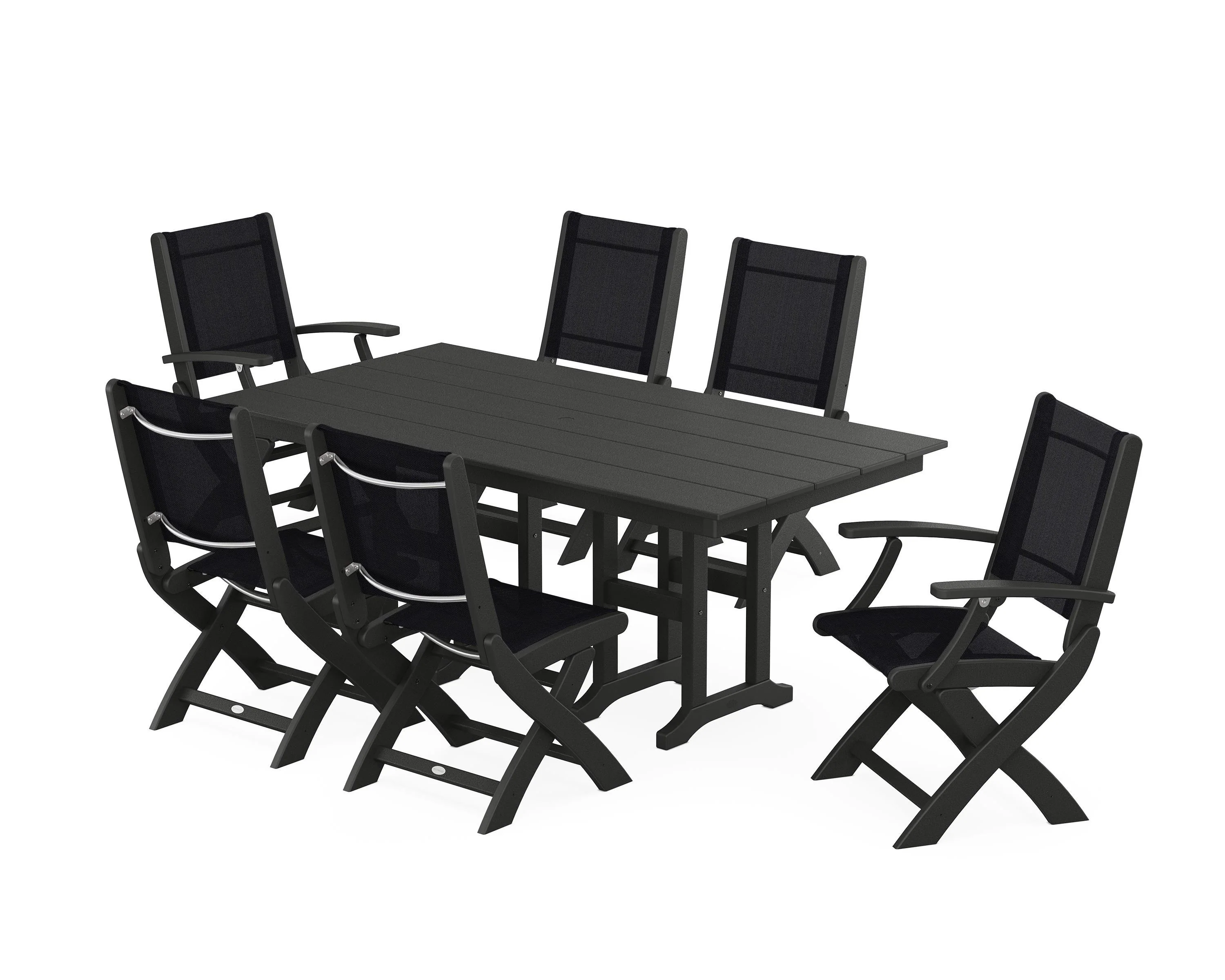 Coastal Folding Chair 7-Piece Farmhouse Dining Set - Image 96