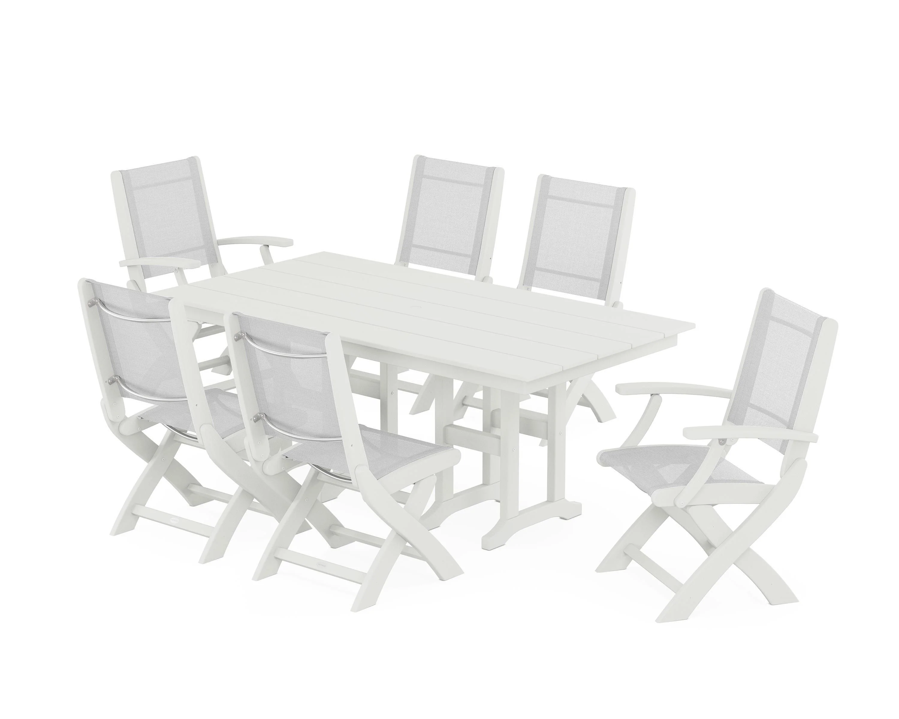 Coastal Folding Chair 7-Piece Farmhouse Dining Set - Image 98