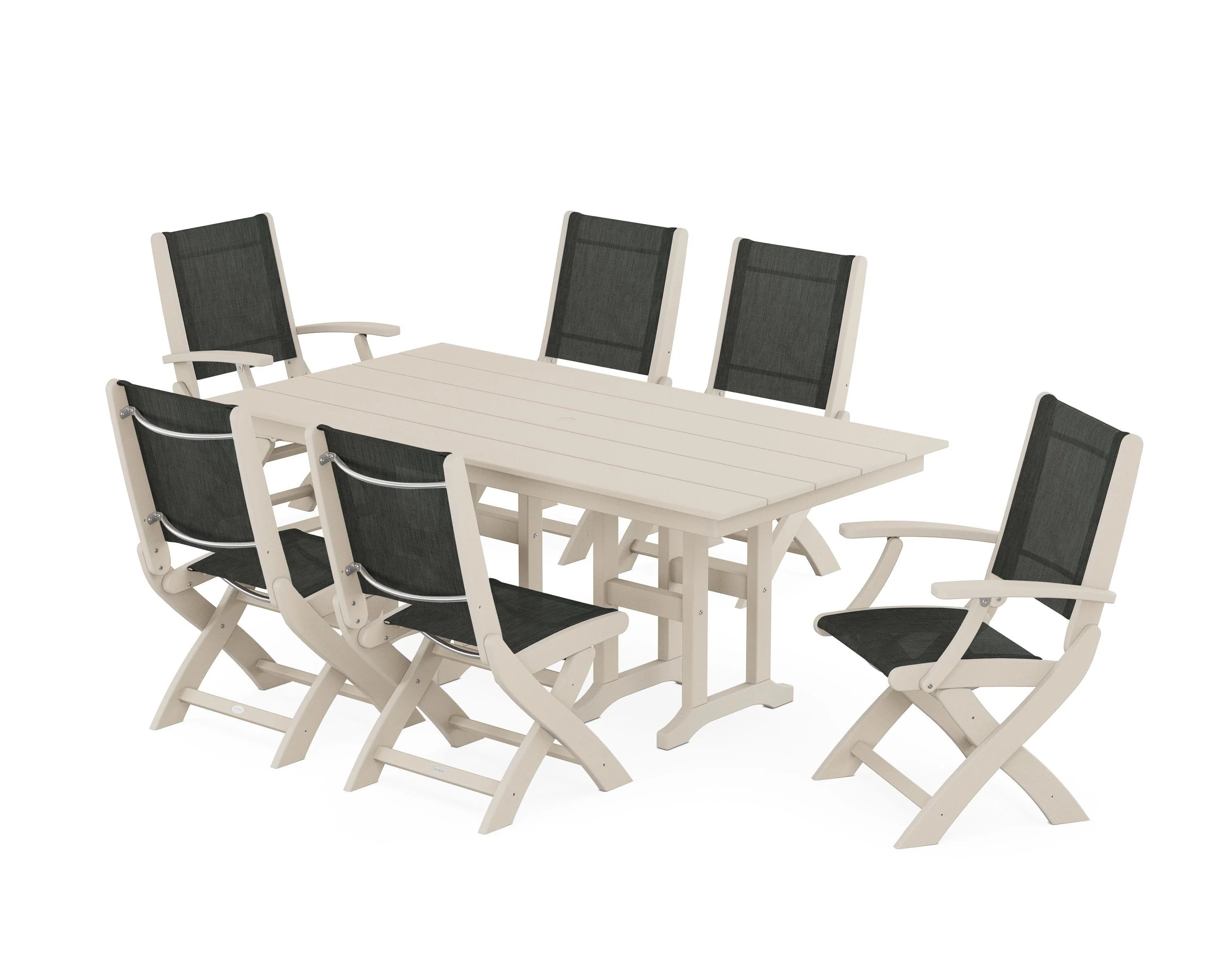 Coastal Folding Chair 7-Piece Farmhouse Dining Set - Image 99