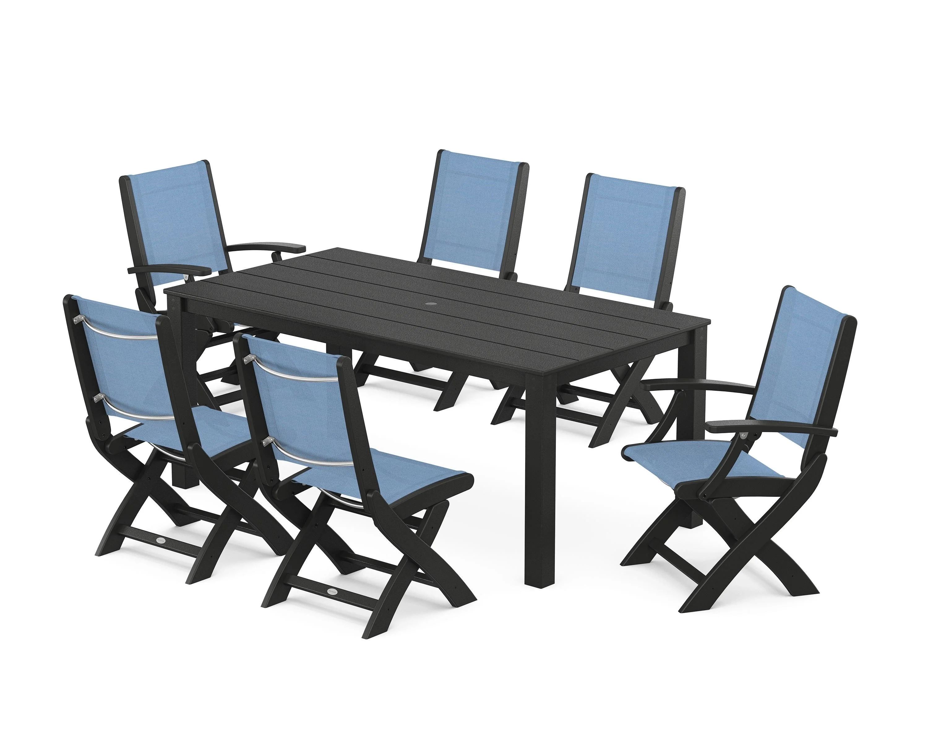 Coastal Folding Chair 7-Piece Parsons Dining Set - Image 10