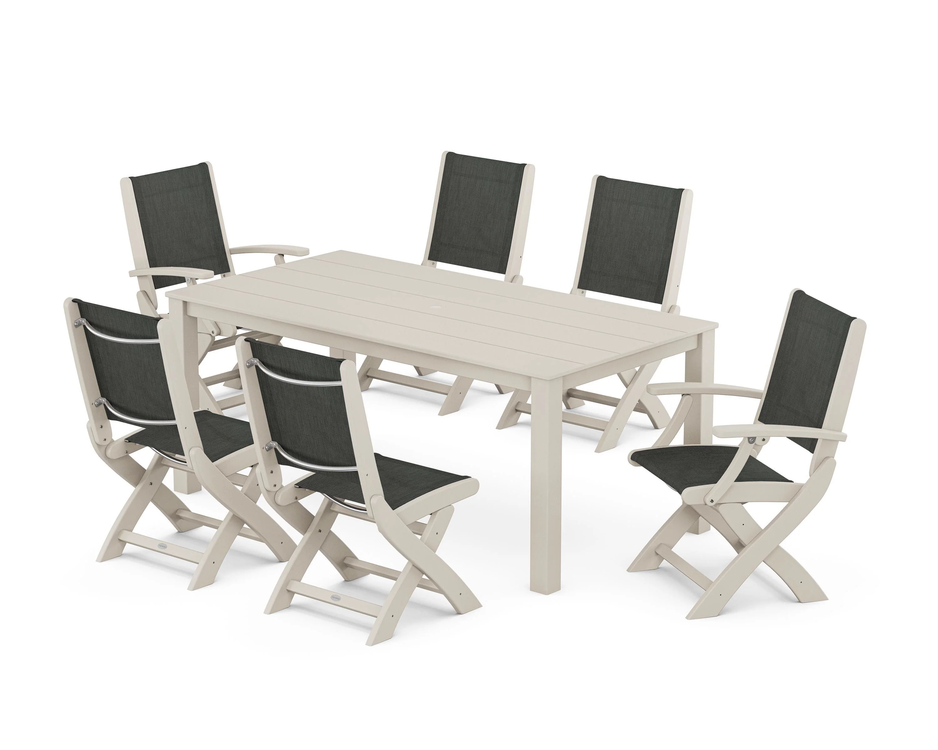 Coastal Folding Chair 7-Piece Parsons Dining Set - Image 11