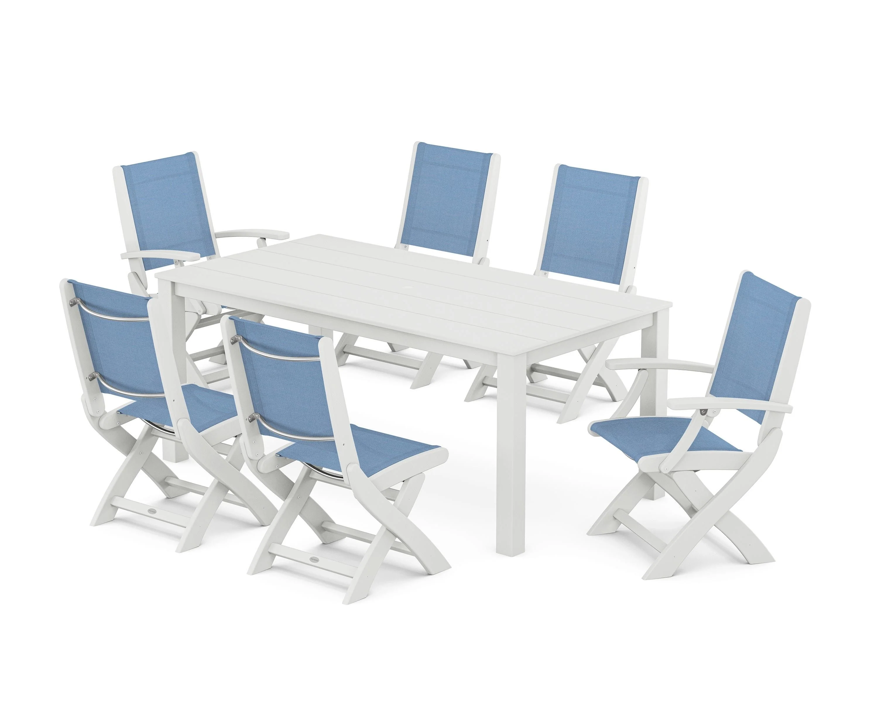 Coastal Folding Chair 7-Piece Parsons Dining Set - Image 35