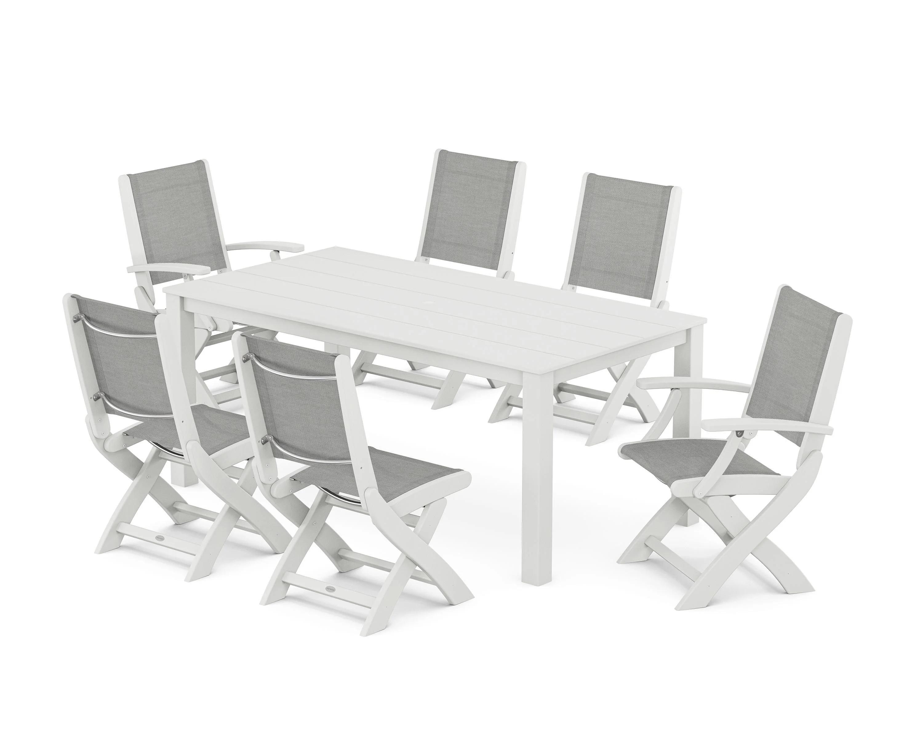 Coastal Folding Chair 7-Piece Parsons Dining Set - Image 37