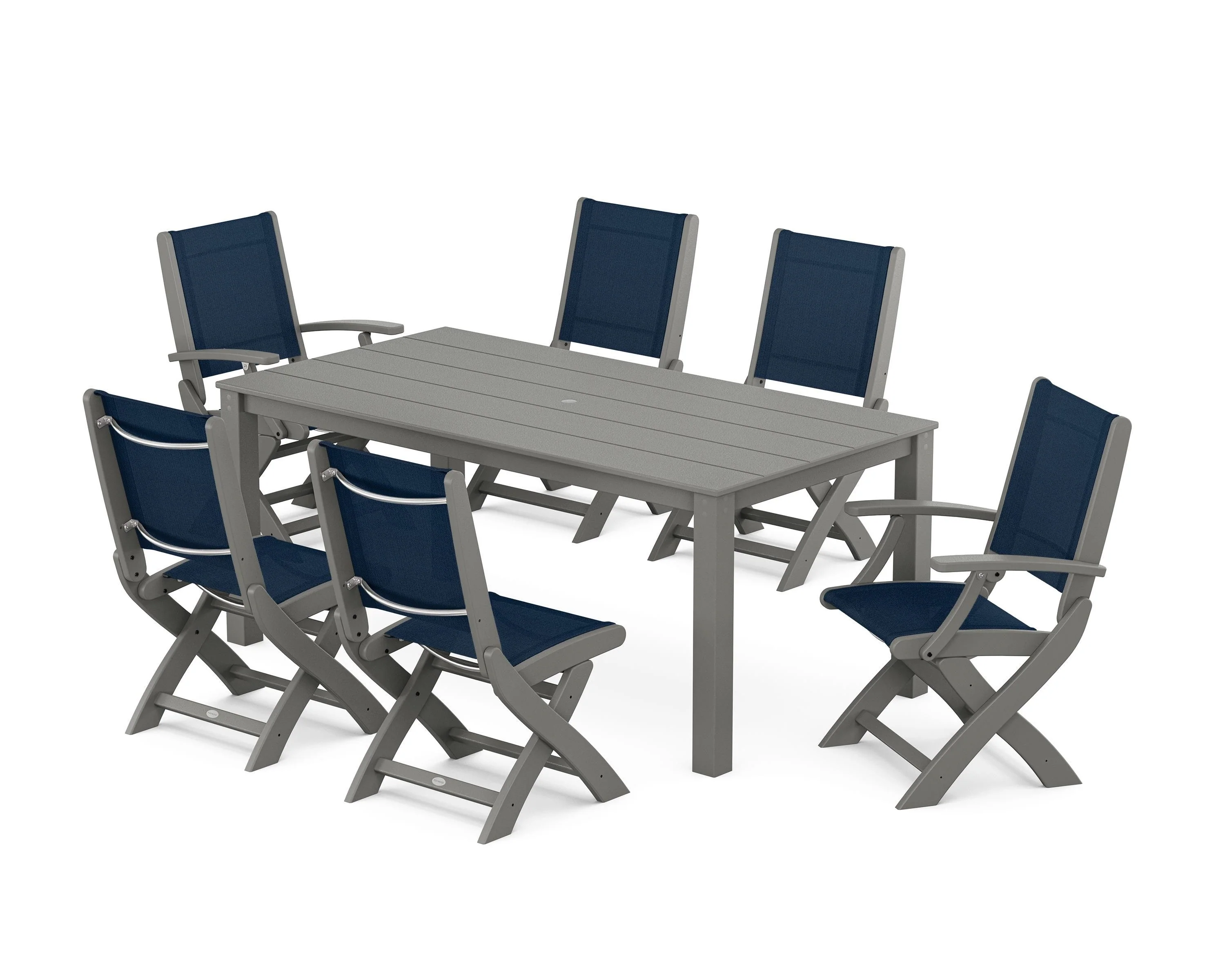 Coastal Folding Chair 7-Piece Parsons Dining Set - Image 38