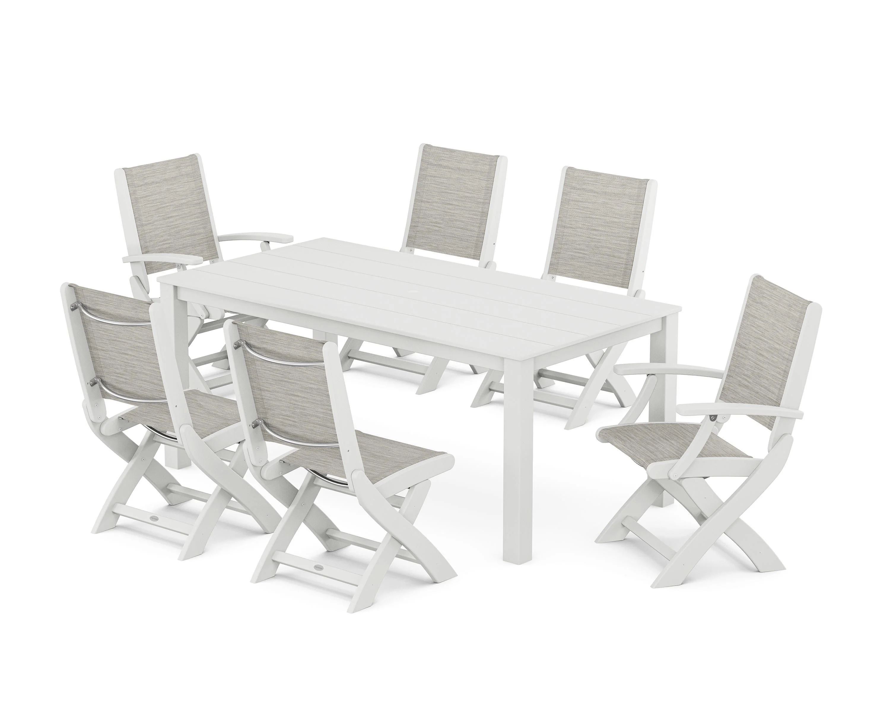 Coastal Folding Chair 7-Piece Parsons Dining Set - Image 39