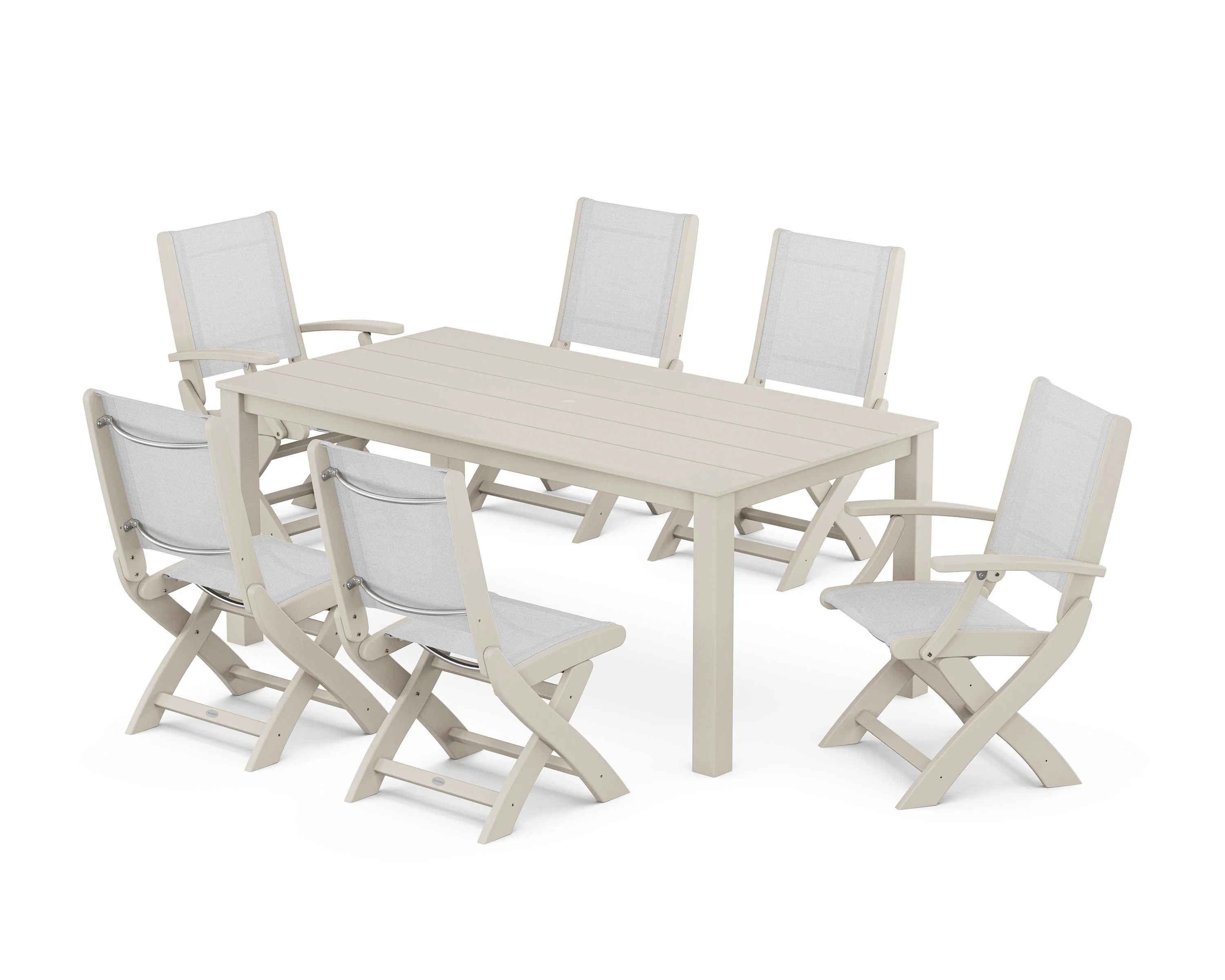 Coastal Folding Chair 7-Piece Parsons Dining Set - Image 40