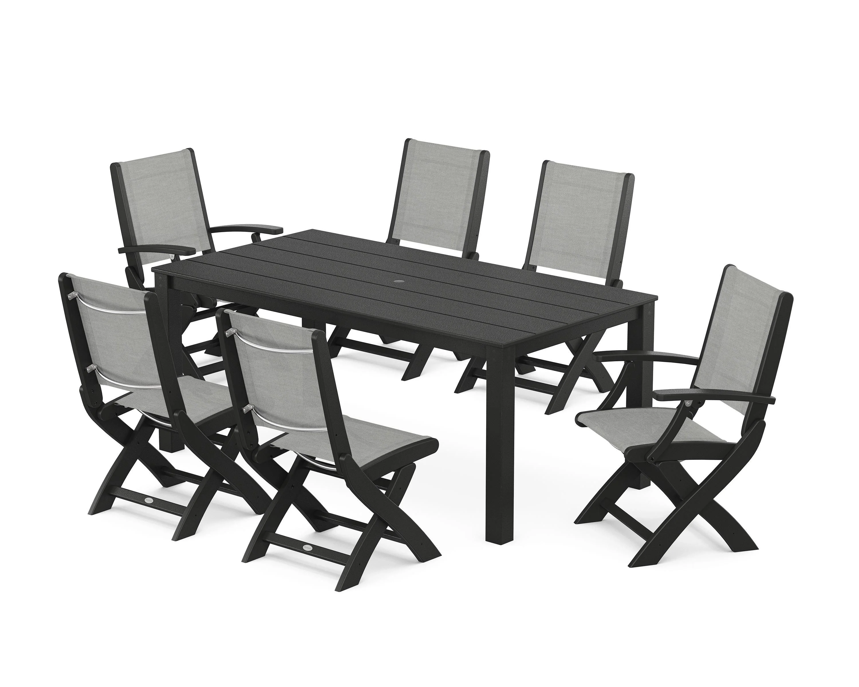 Coastal Folding Chair 7-Piece Parsons Dining Set - Image 42