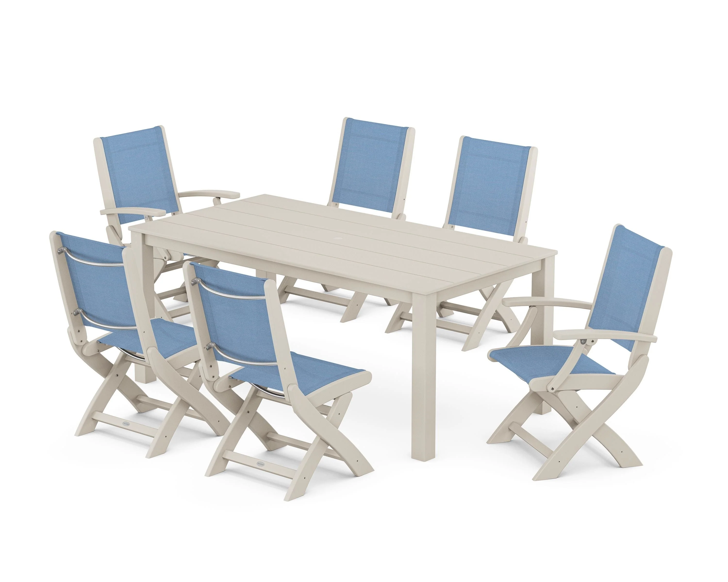 Coastal Folding Chair 7-Piece Parsons Dining Set - Image 43