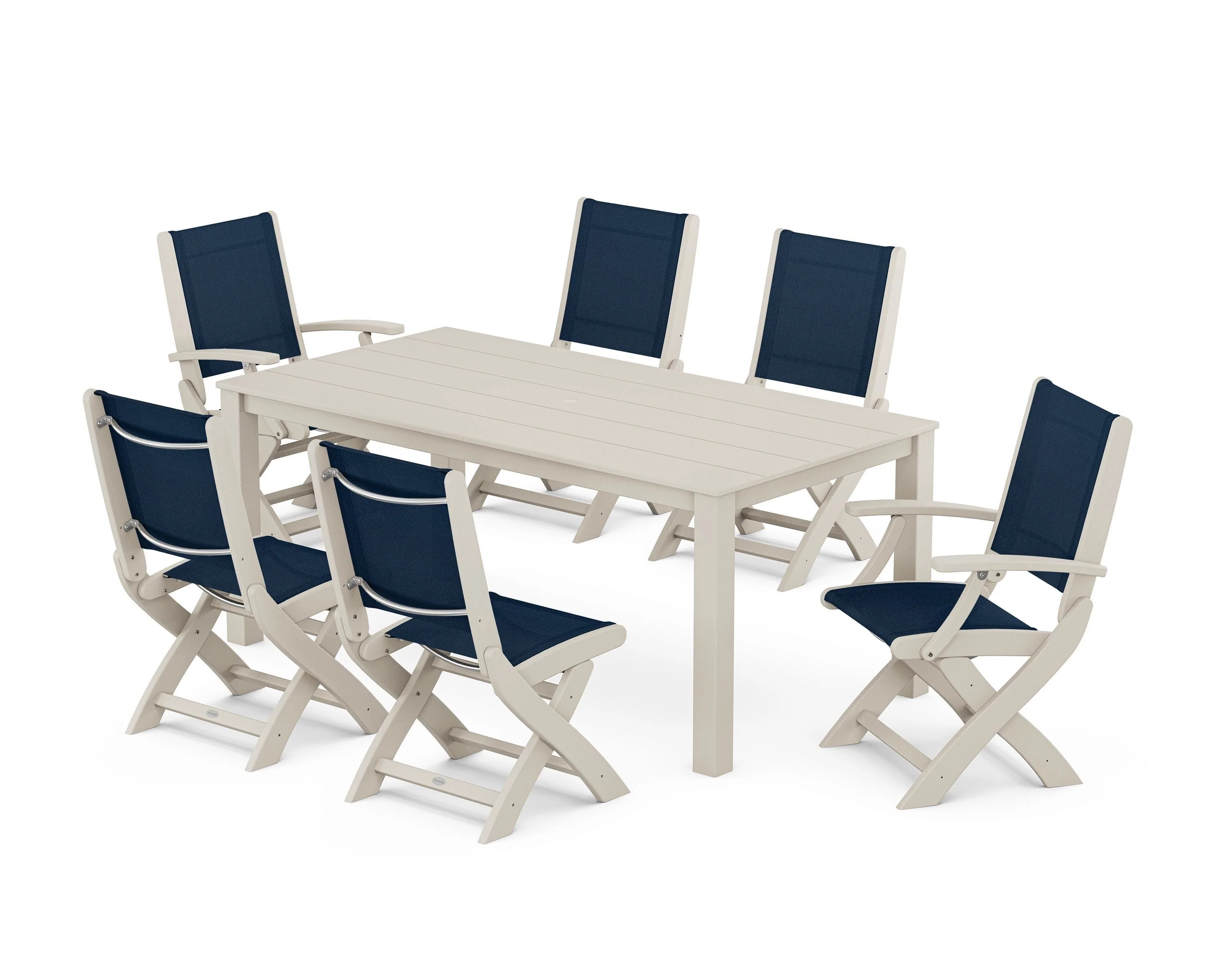 Coastal Folding Chair 7-Piece Parsons Dining Set - Image 44
