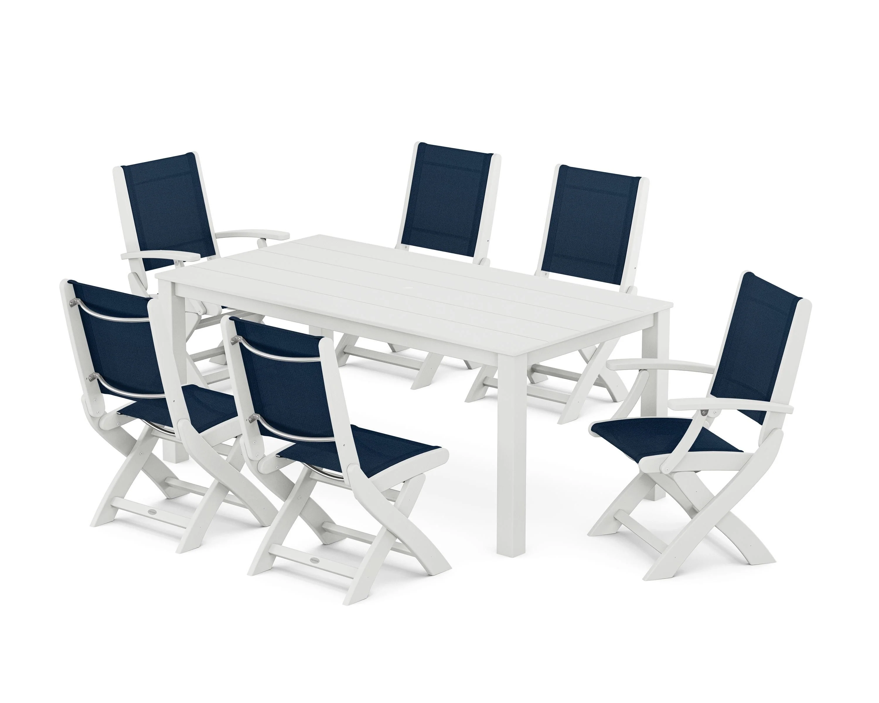 Coastal Folding Chair 7-Piece Parsons Dining Set - Image 48