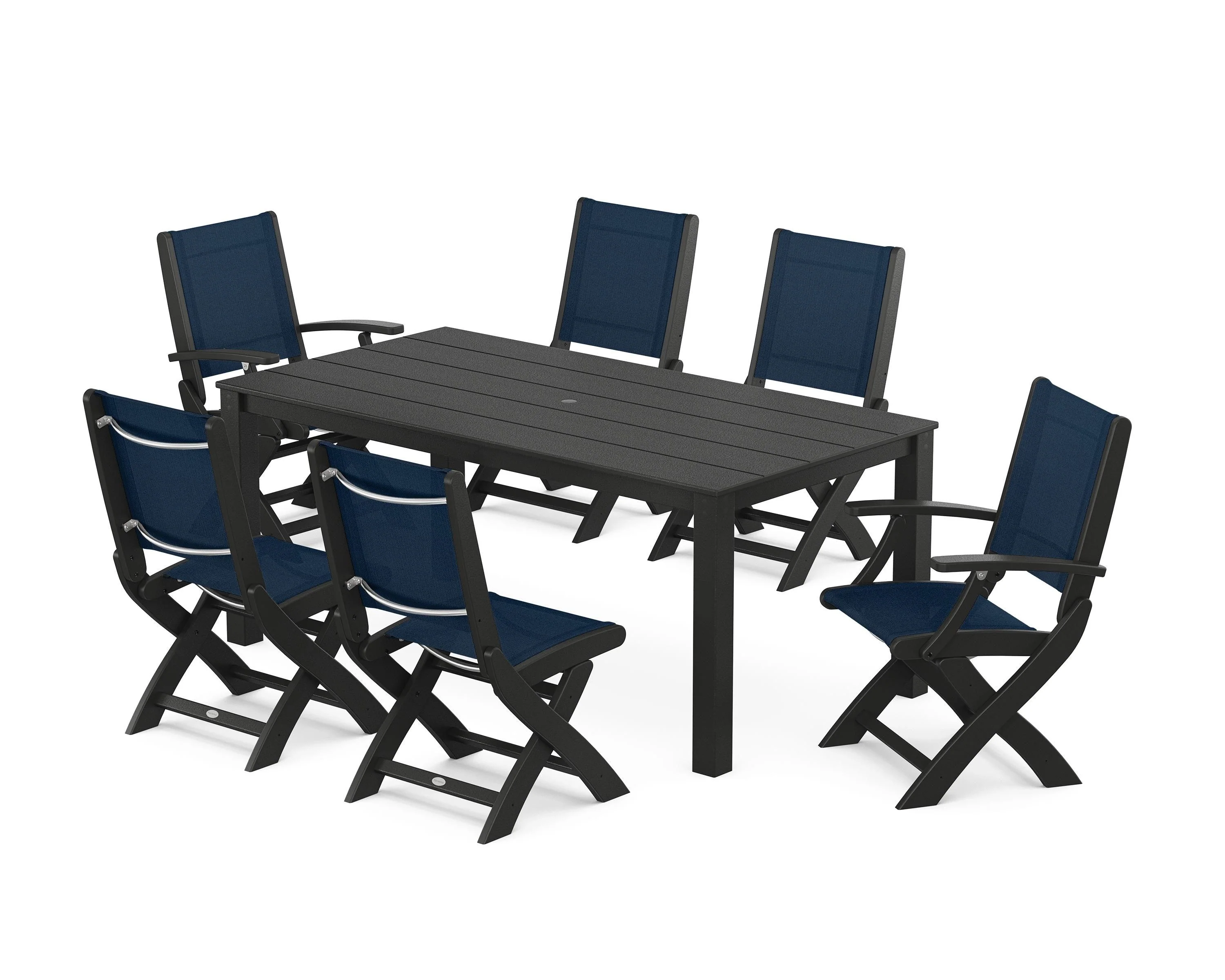 Coastal Folding Chair 7-Piece Parsons Dining Set - Image 5