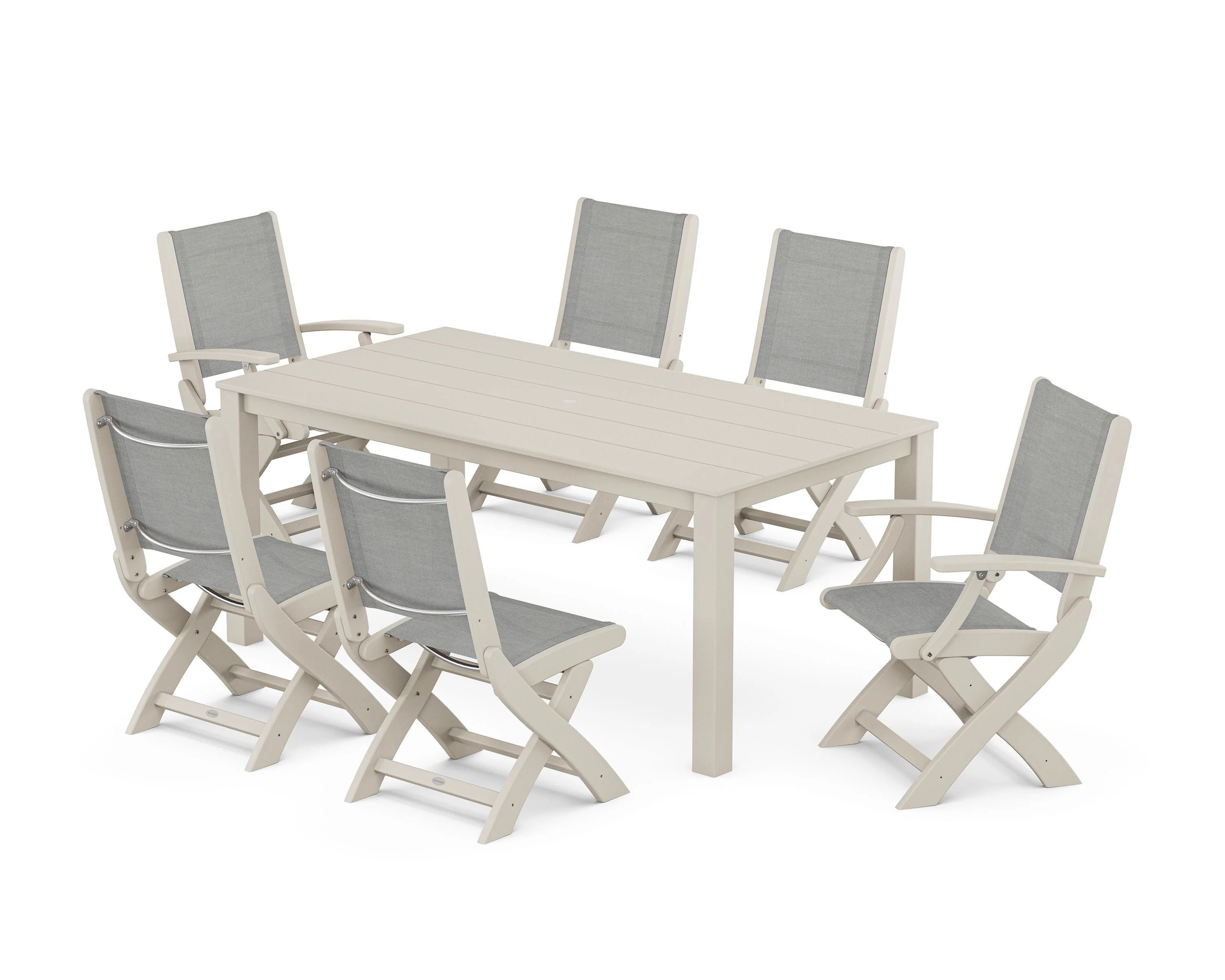 Coastal Folding Chair 7-Piece Parsons Dining Set - Image 50