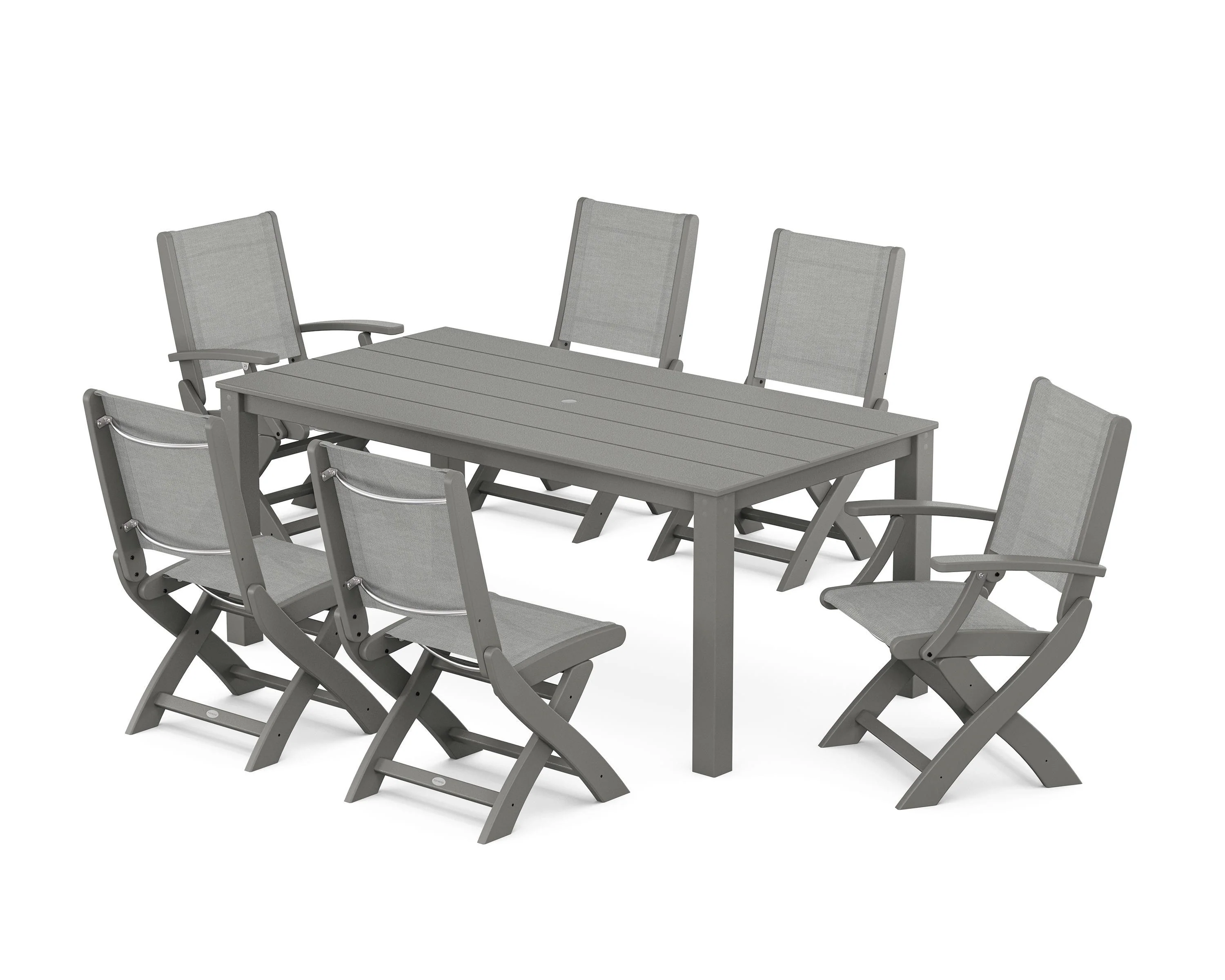 Coastal Folding Chair 7-Piece Parsons Dining Set - Image 54