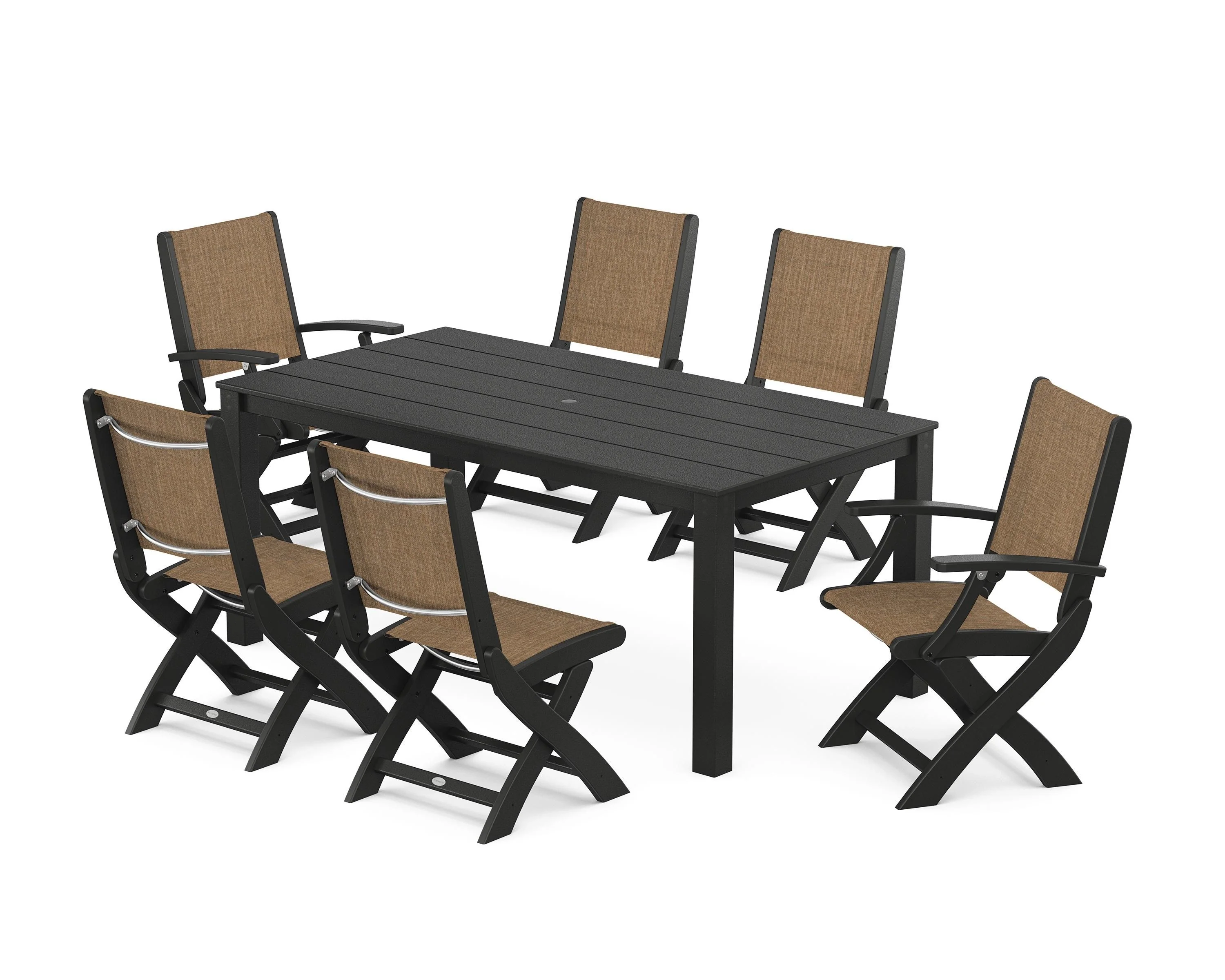 Coastal Folding Chair 7-Piece Parsons Dining Set - Image 56