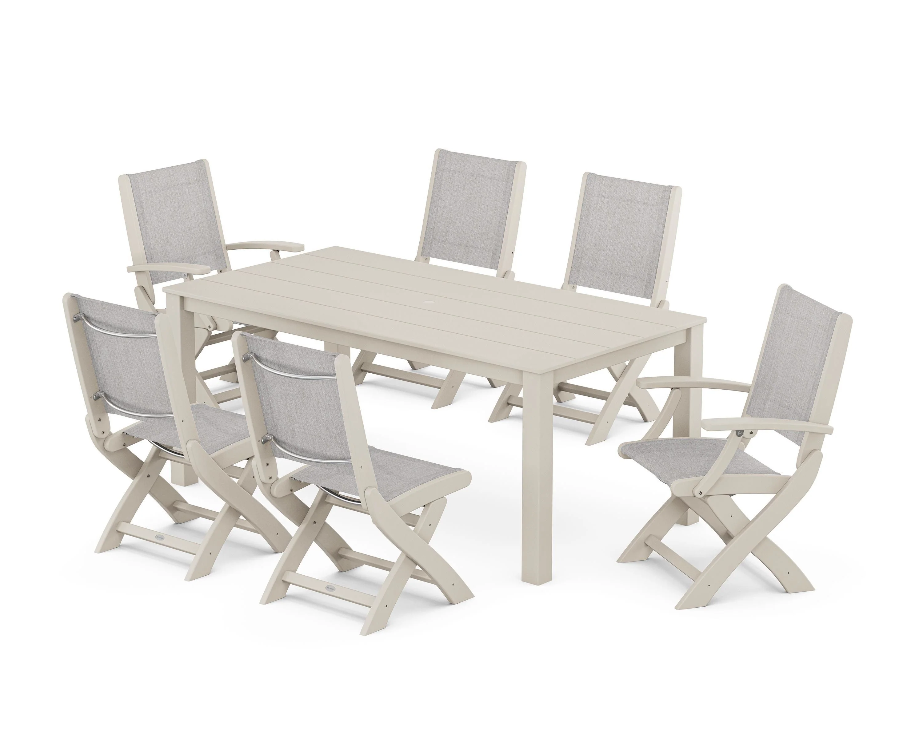 Coastal Folding Chair 7-Piece Parsons Dining Set - Image 57