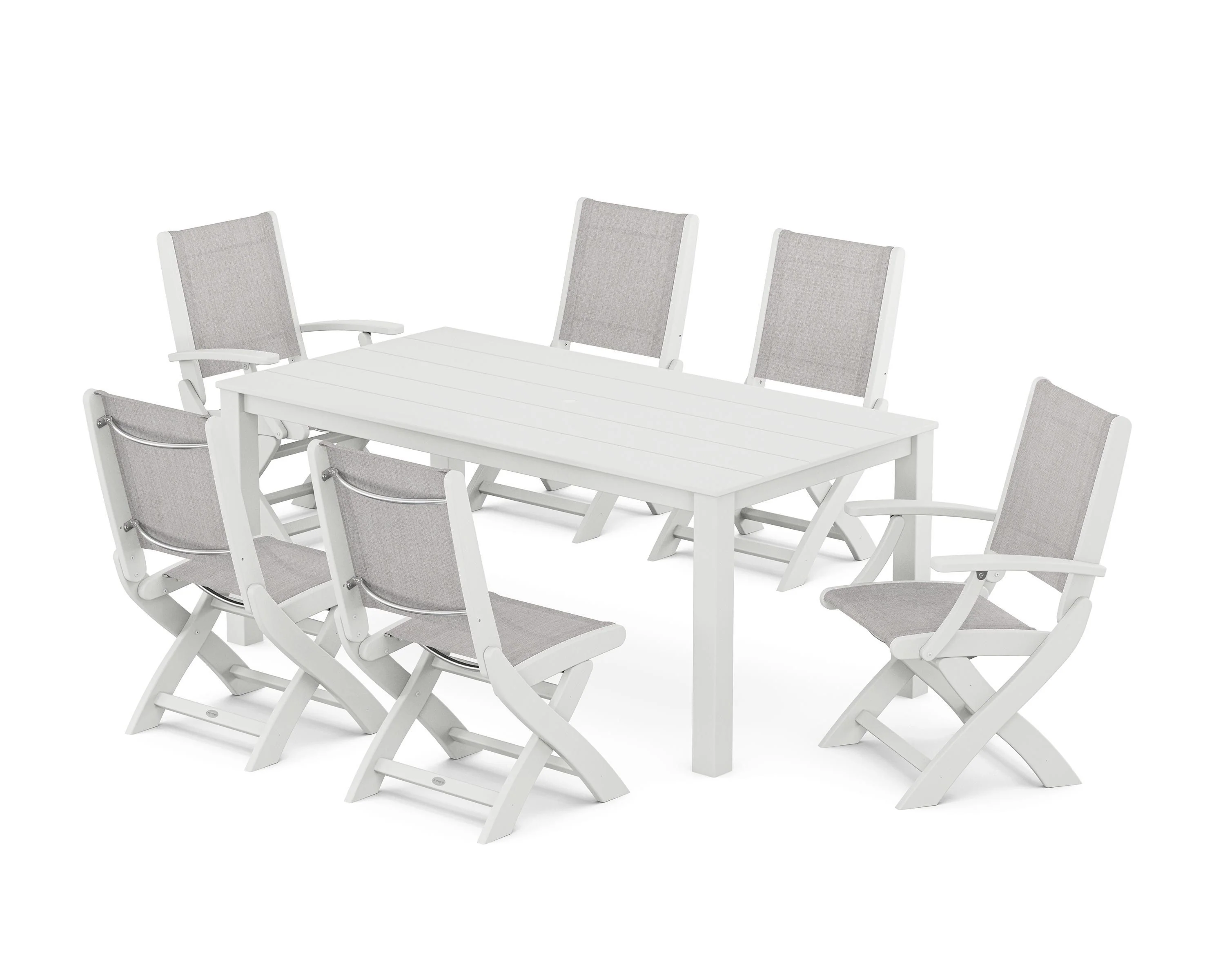 Coastal Folding Chair 7-Piece Parsons Dining Set - Image 58