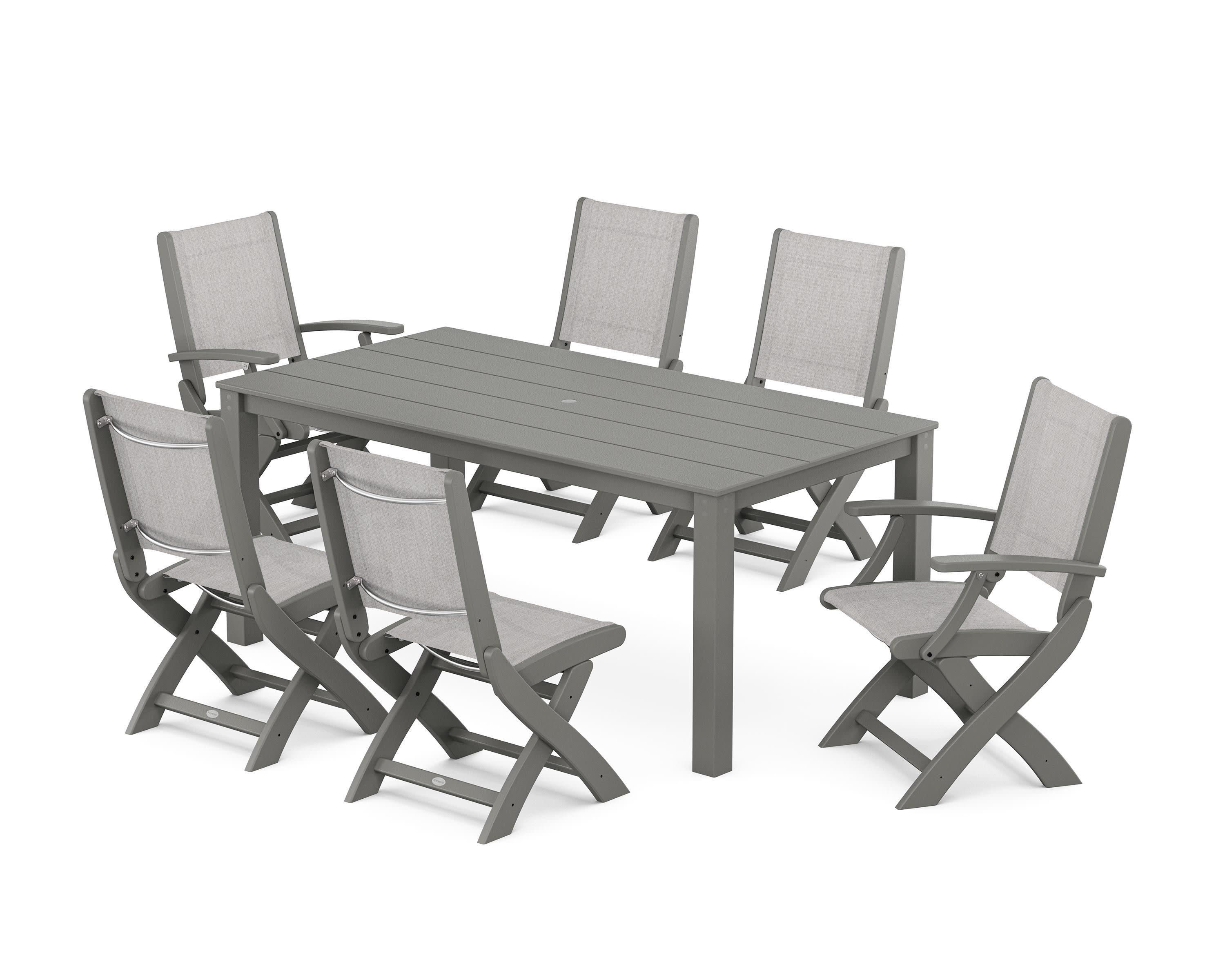 Coastal Folding Chair 7-Piece Parsons Dining Set - Image 59
