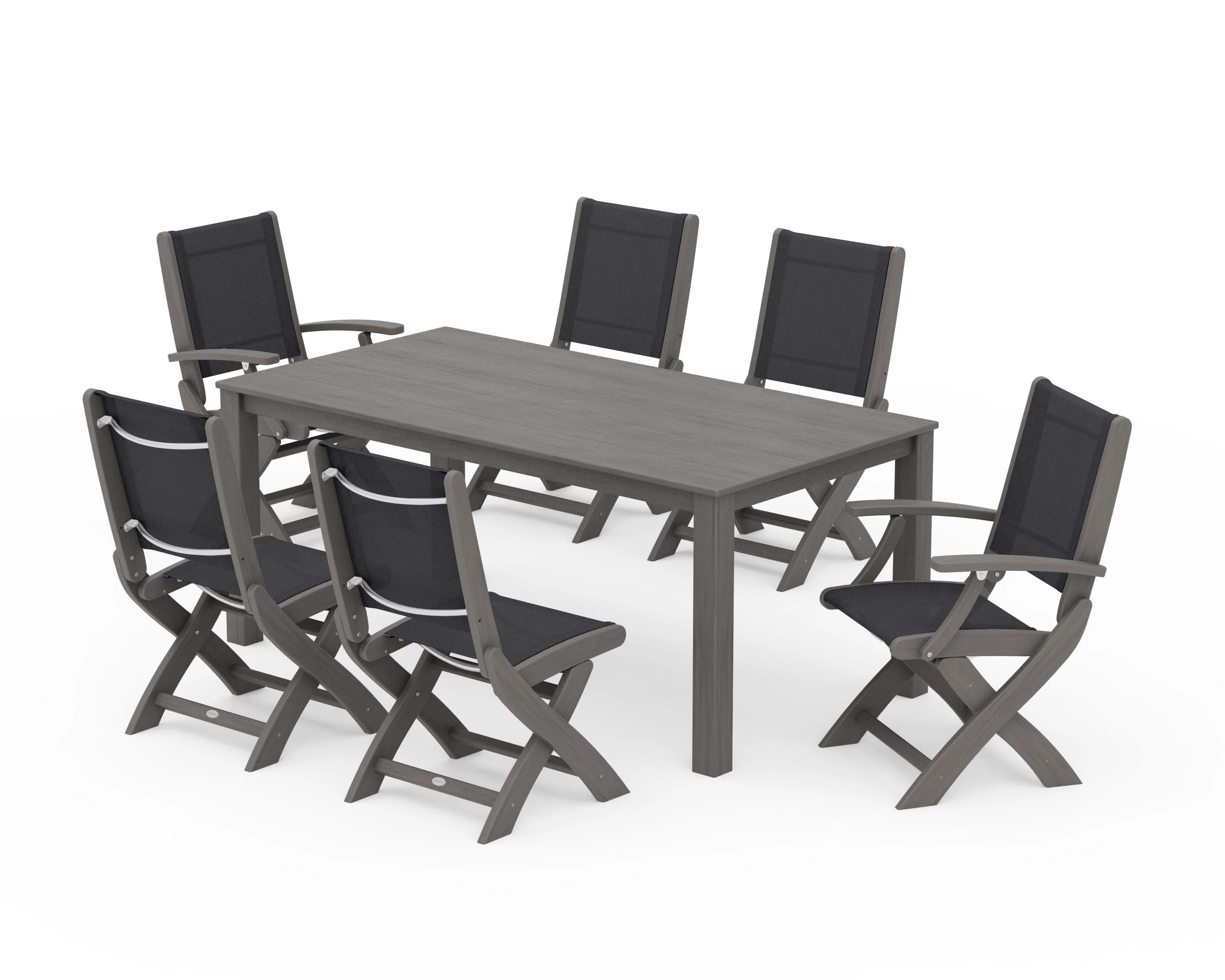 Coastal Folding Chair 7-Piece Parsons Dining Set - Image 69