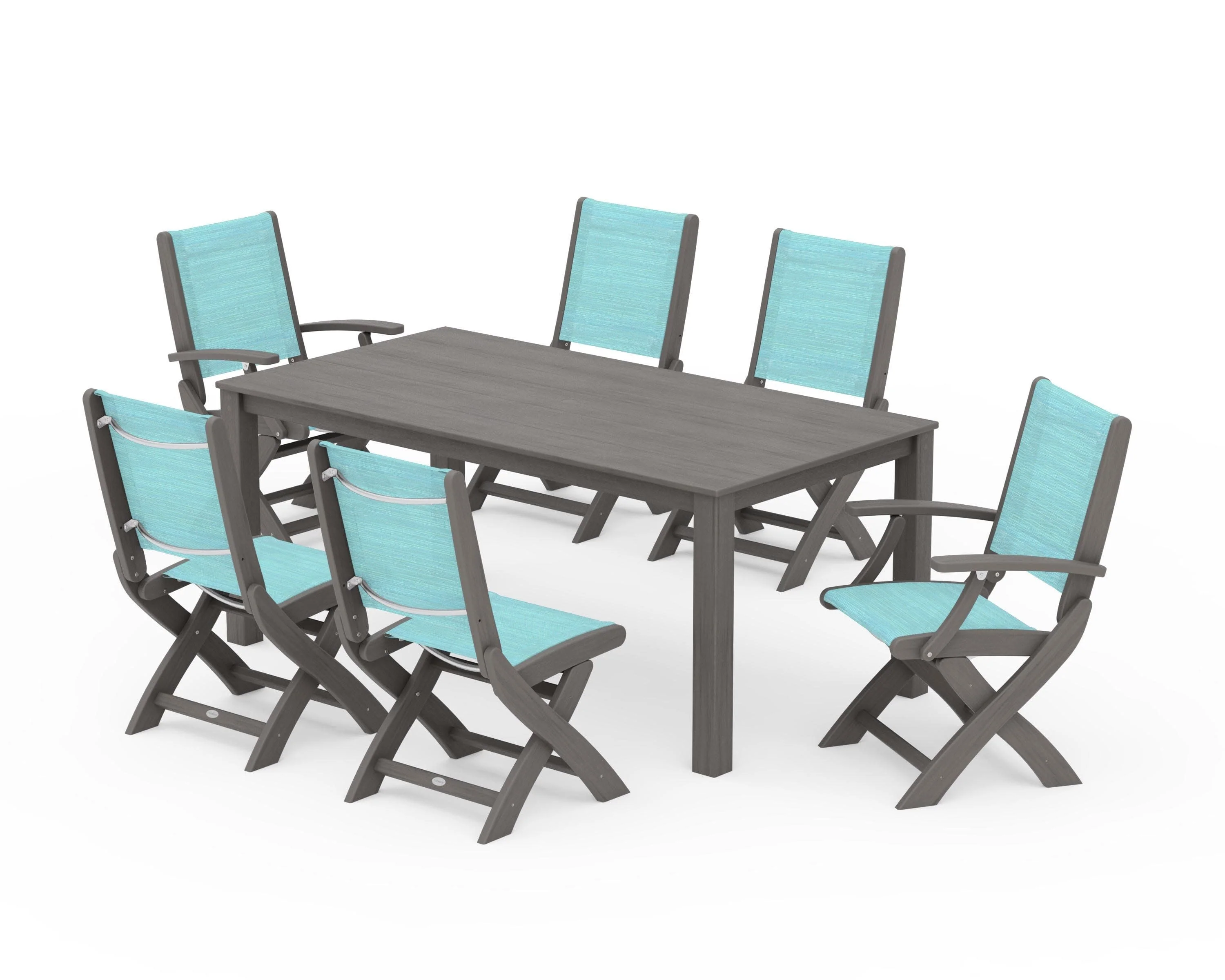 Coastal Folding Chair 7-Piece Parsons Dining Set - Image 86