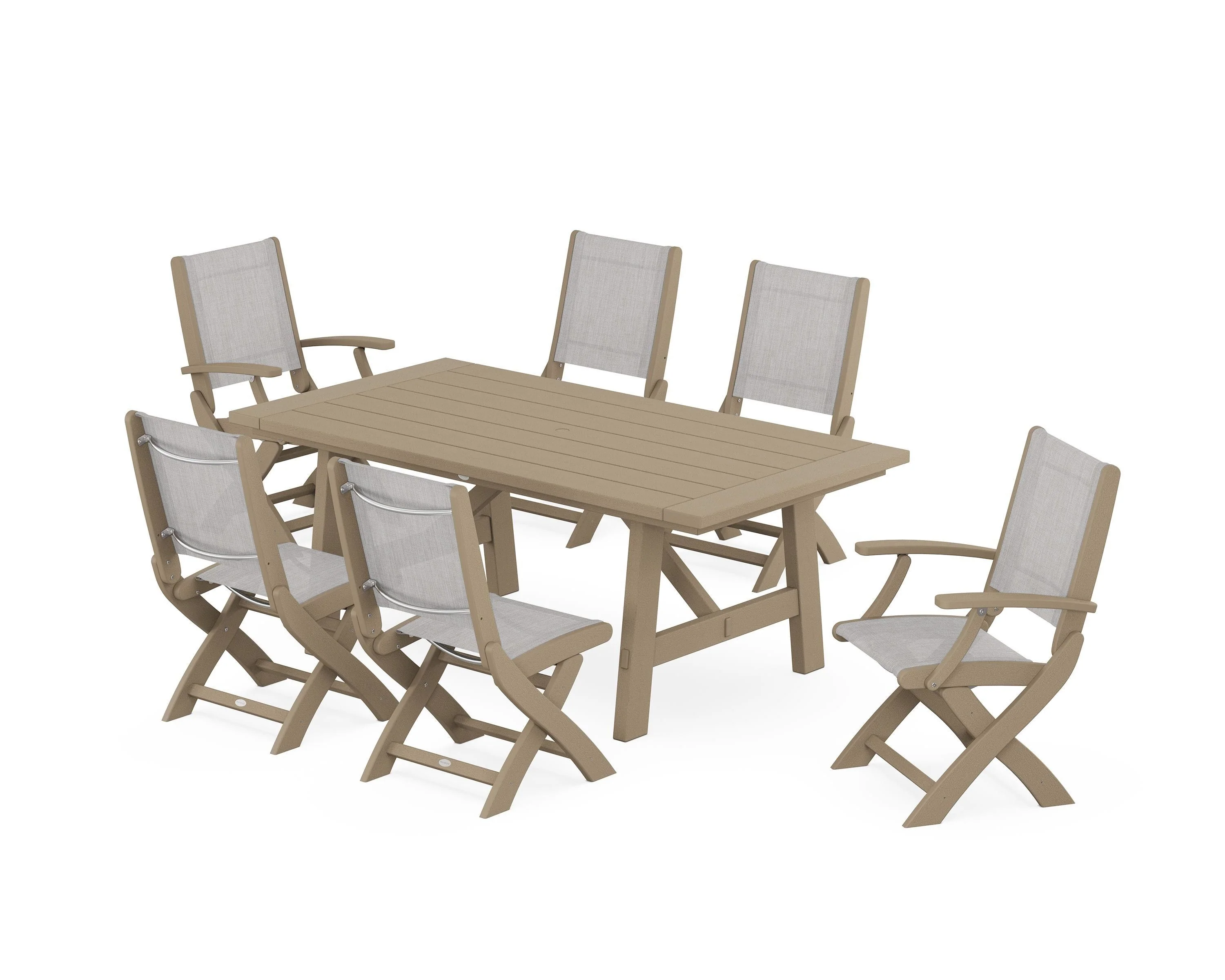 Coastal Folding Chair 7-Piece Rustic Farmhouse Dining Set - Image 10