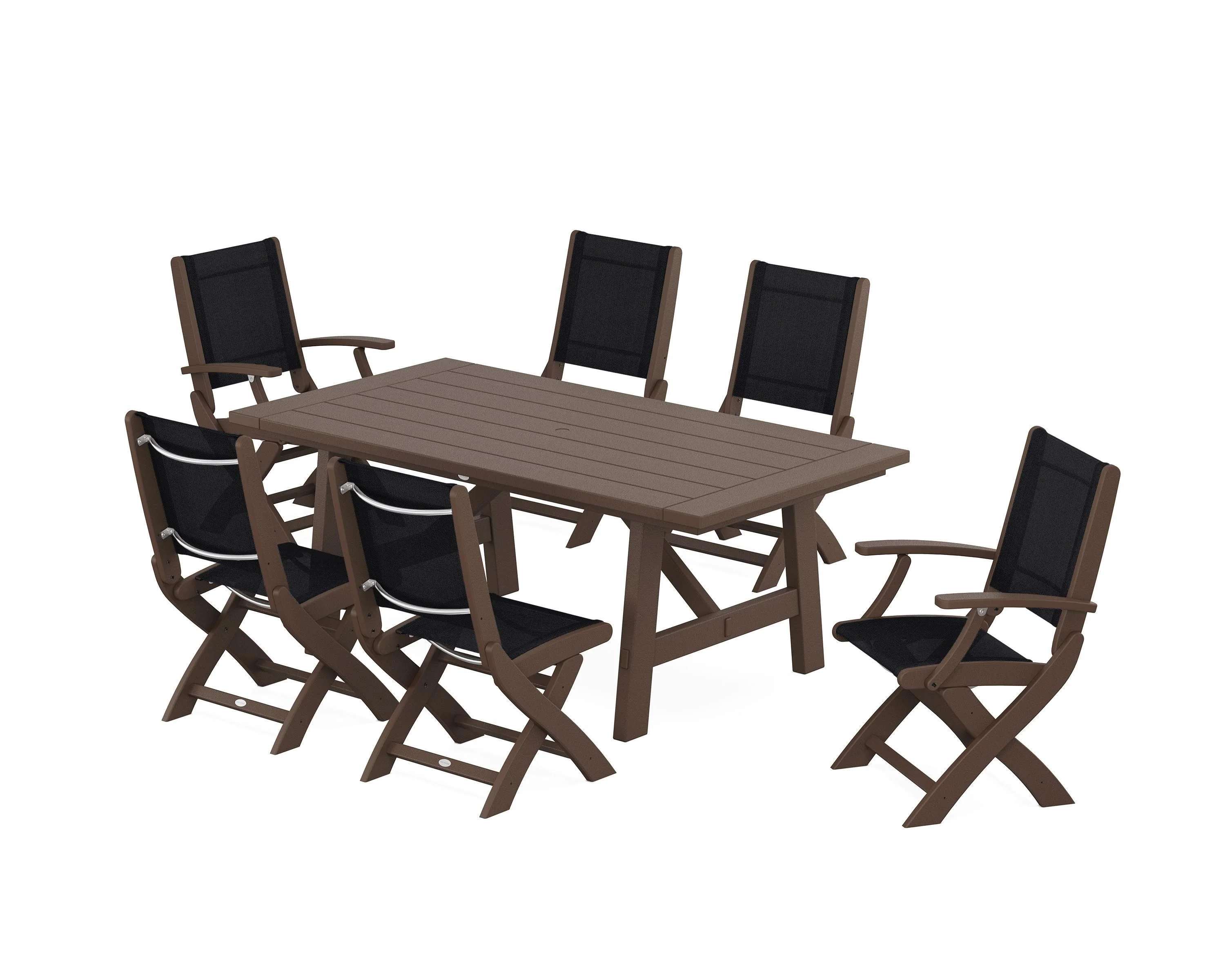Coastal Folding Chair 7-Piece Rustic Farmhouse Dining Set - Image 102