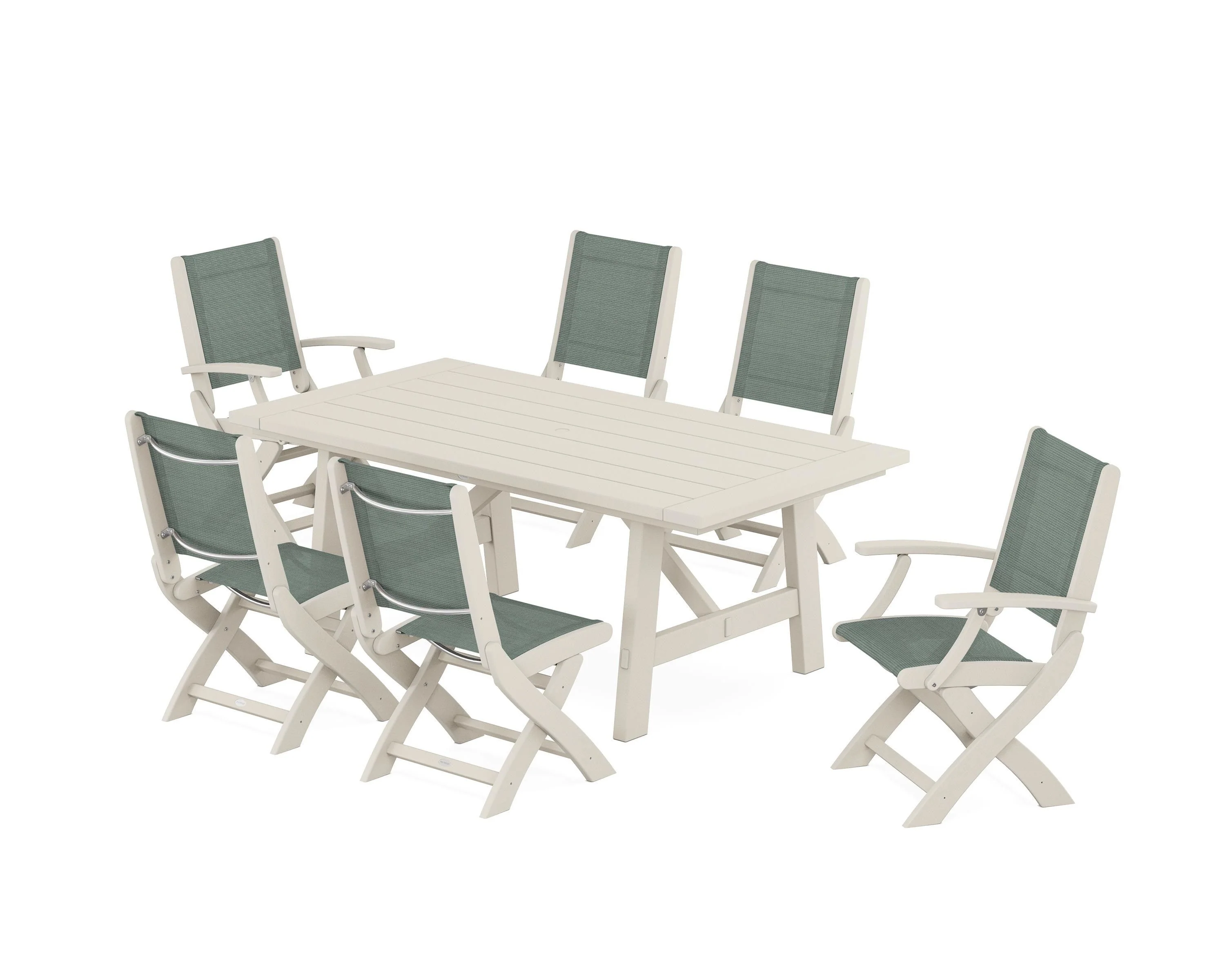 Coastal Folding Chair 7-Piece Rustic Farmhouse Dining Set - Image 103