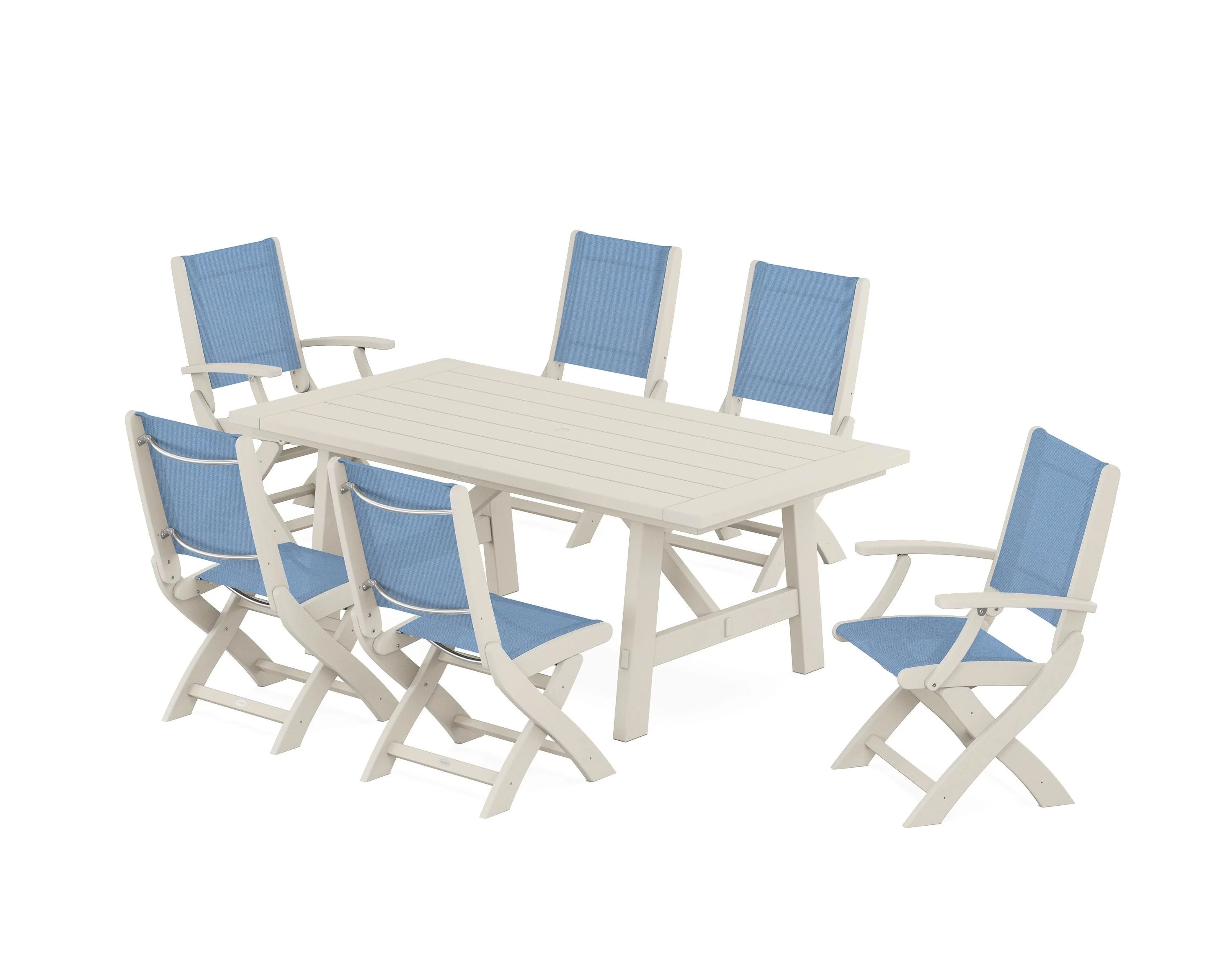 Coastal Folding Chair 7-Piece Rustic Farmhouse Dining Set - Image 105