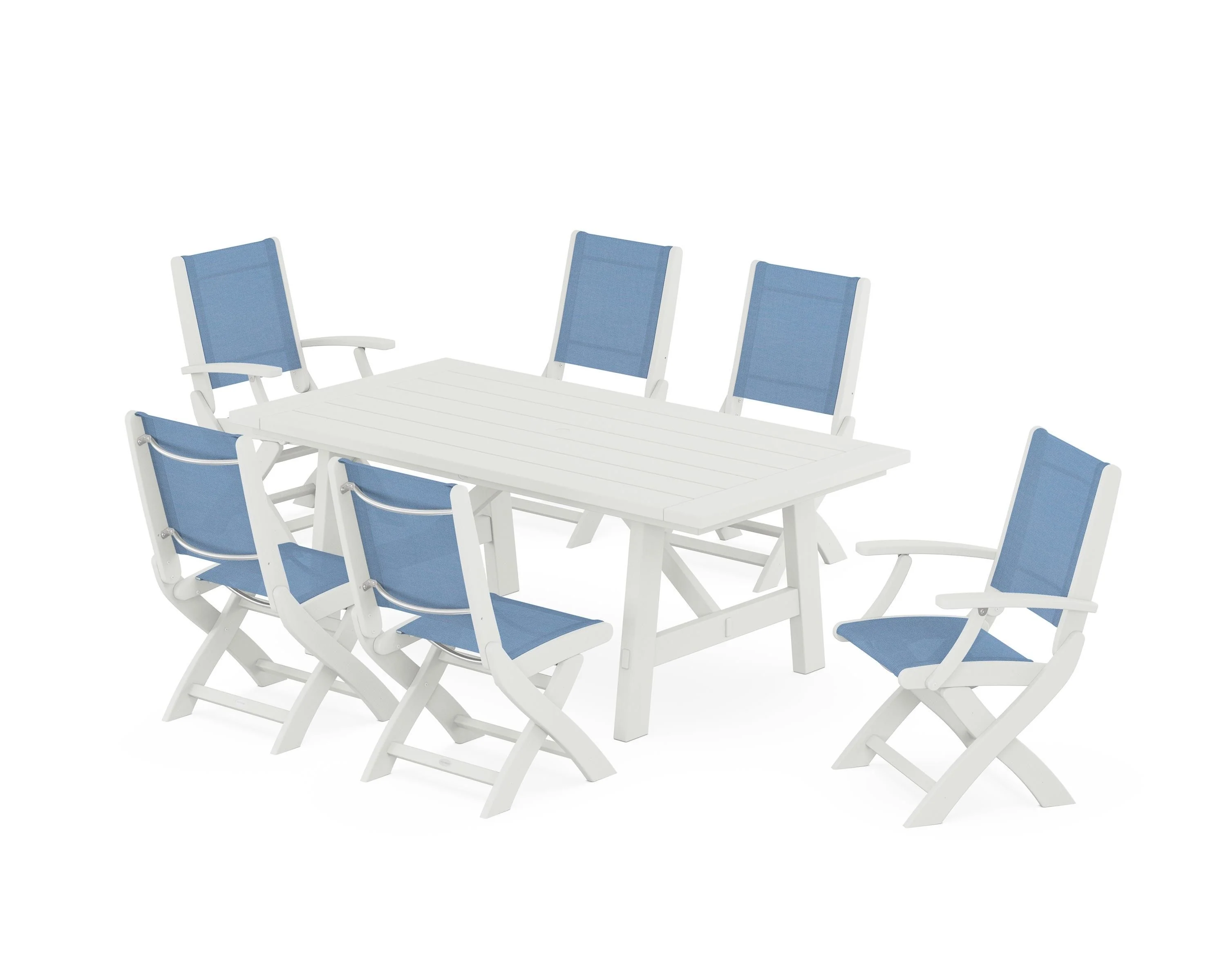 Coastal Folding Chair 7-Piece Rustic Farmhouse Dining Set - Image 107