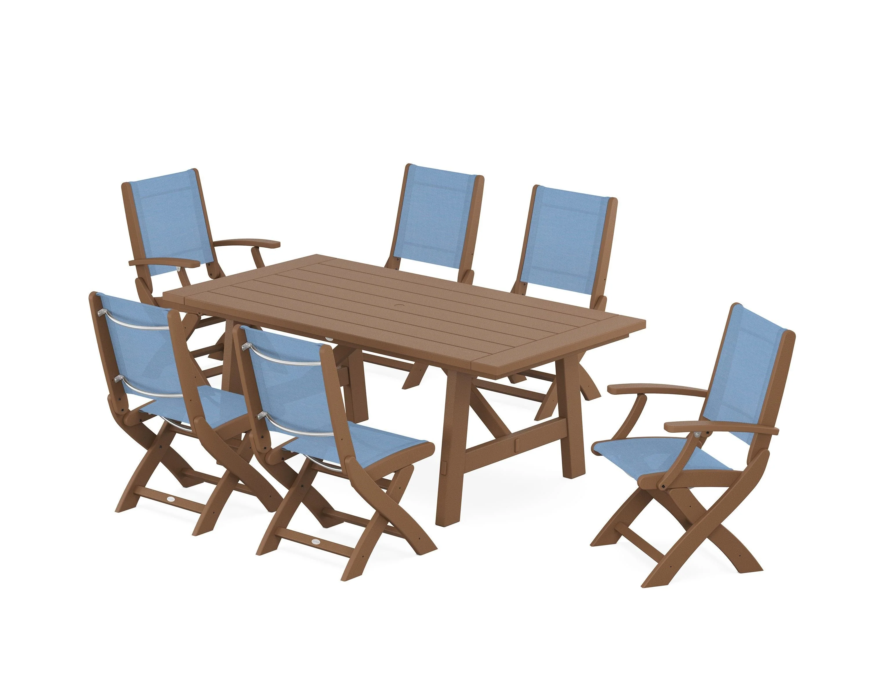Coastal Folding Chair 7-Piece Rustic Farmhouse Dining Set - Image 108