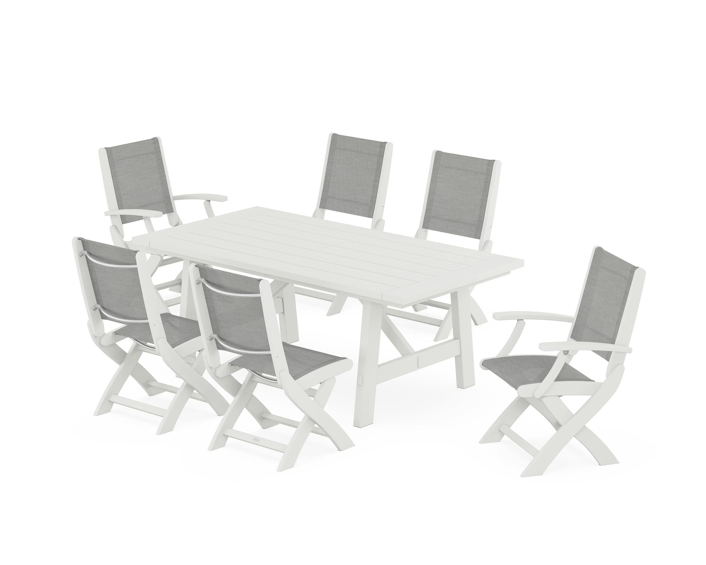 Coastal Folding Chair 7-Piece Rustic Farmhouse Dining Set - Image 109